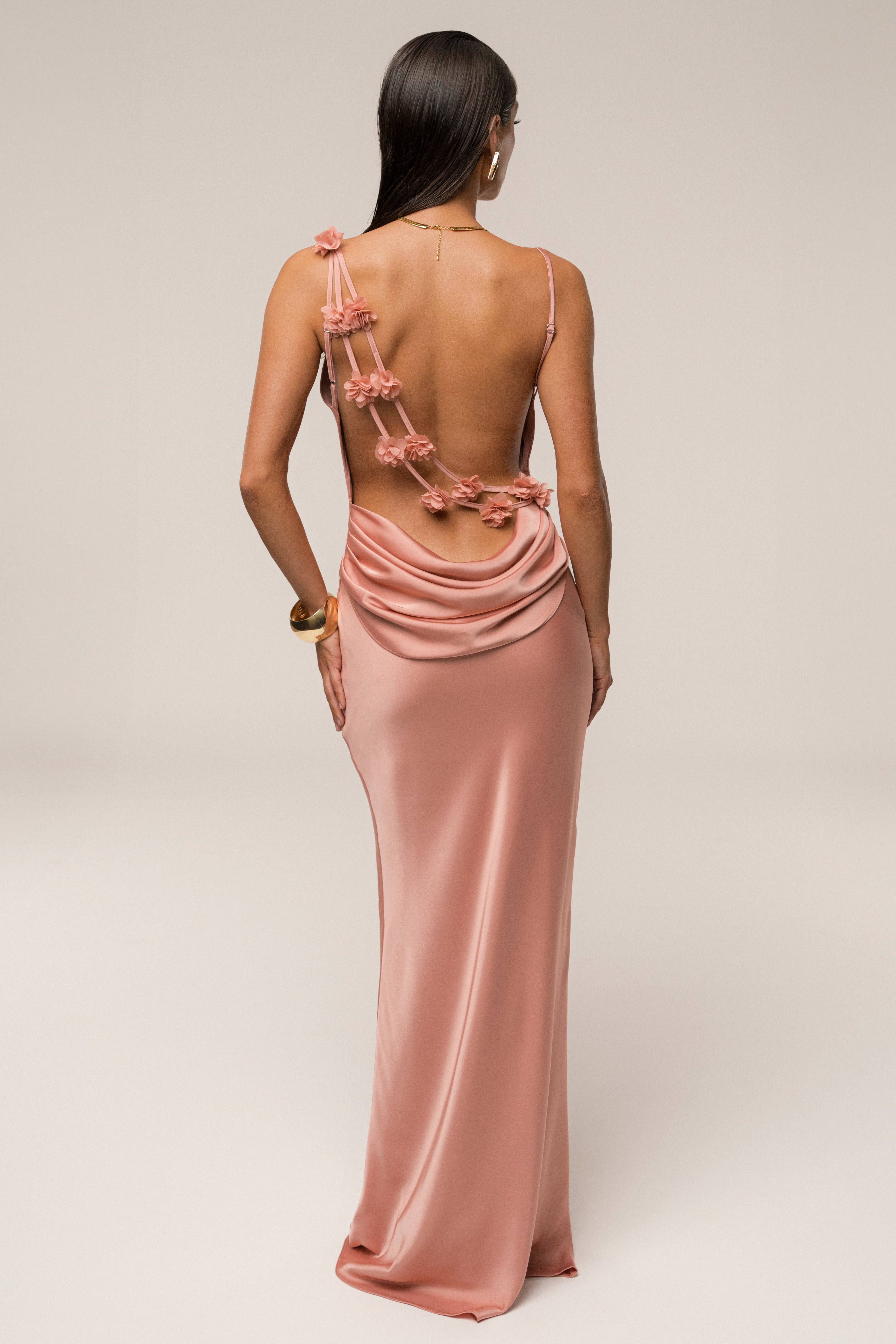 Dark Peach Down The Aisle Satin Gown