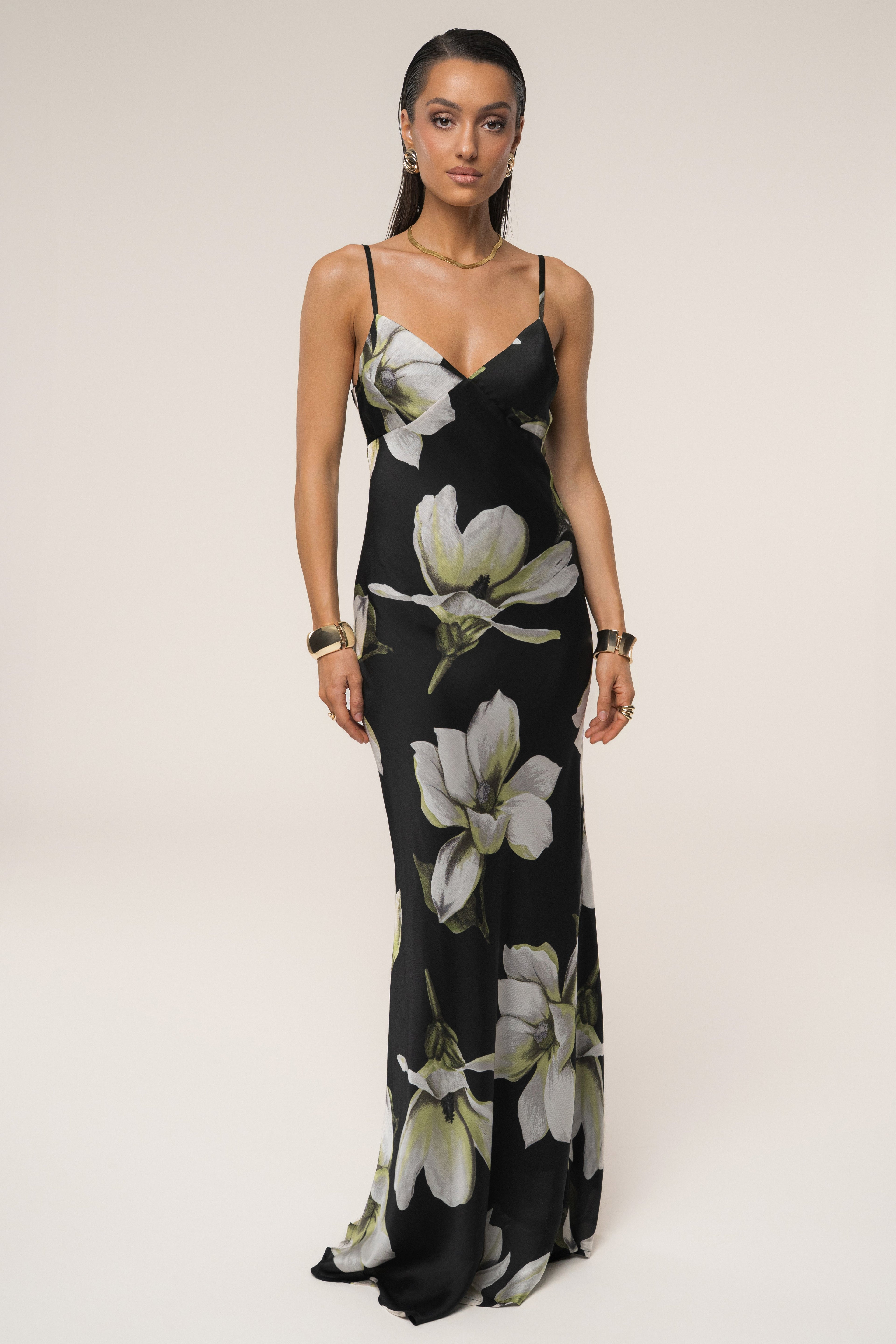 Black Floral Azul Print Maxi Dress