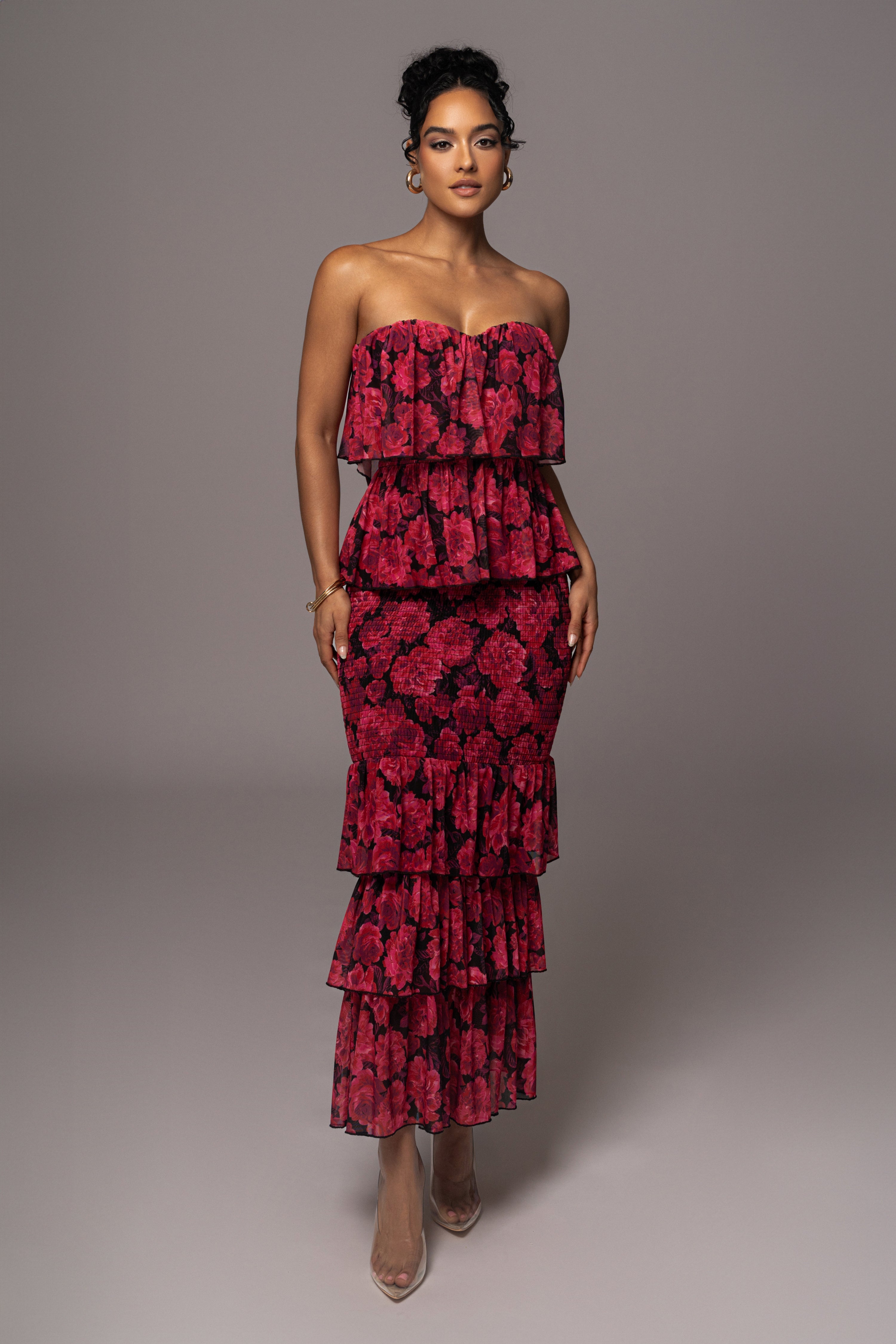 Pink Floral Casa Blanca Ruffle Dress