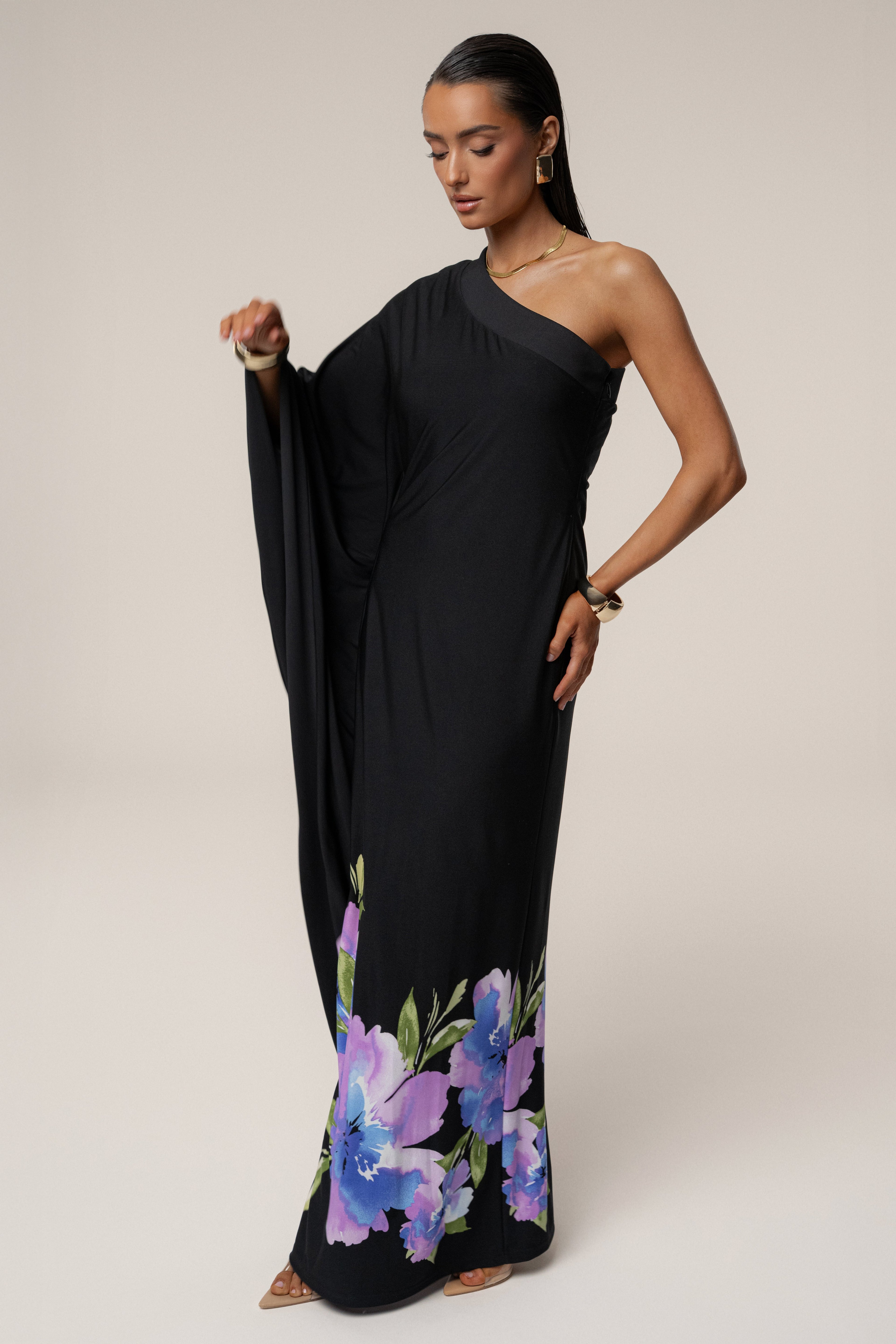 Black Floral Petals And Passion Maxi Dress
