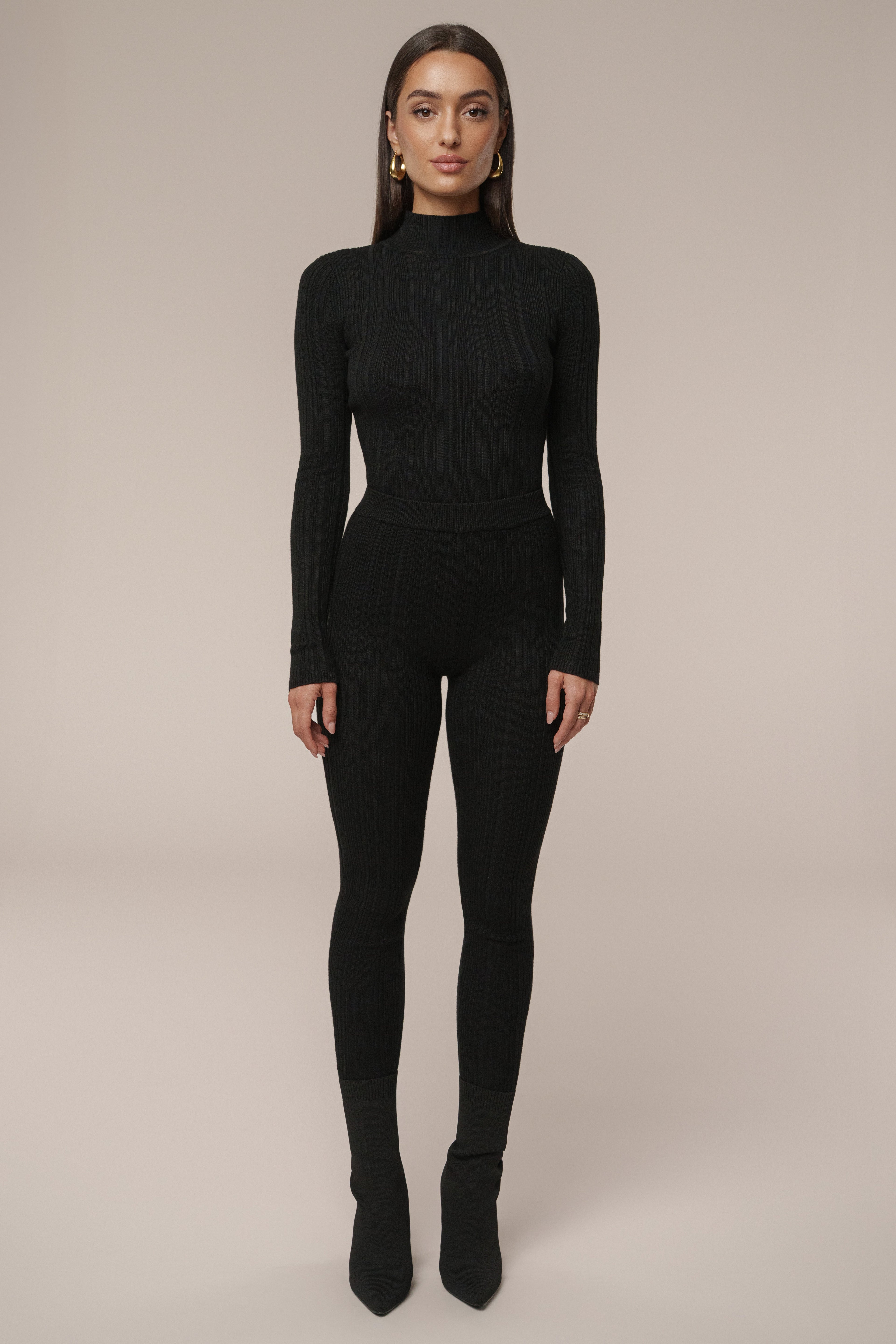 Black Ribbed High Waist Leggings