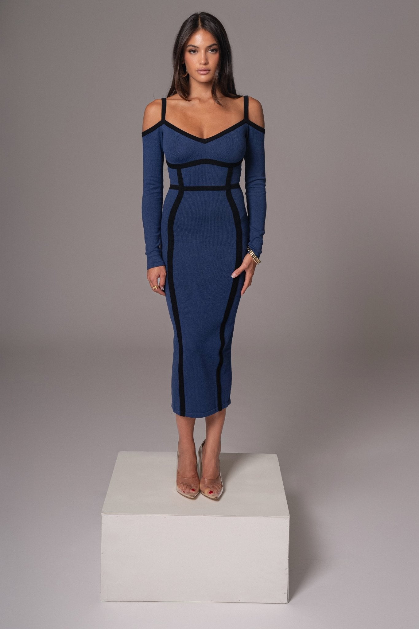 Navy Debora Knit Midi Dress