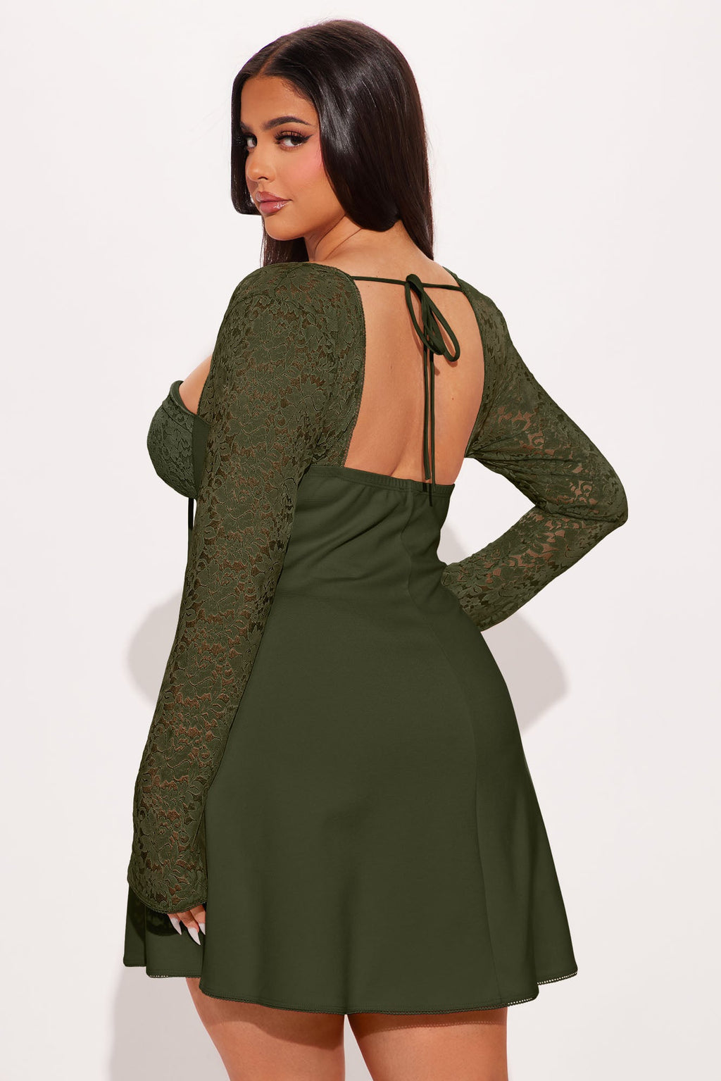 Emilina Long Sleeve Lace Mini Dress - Olive