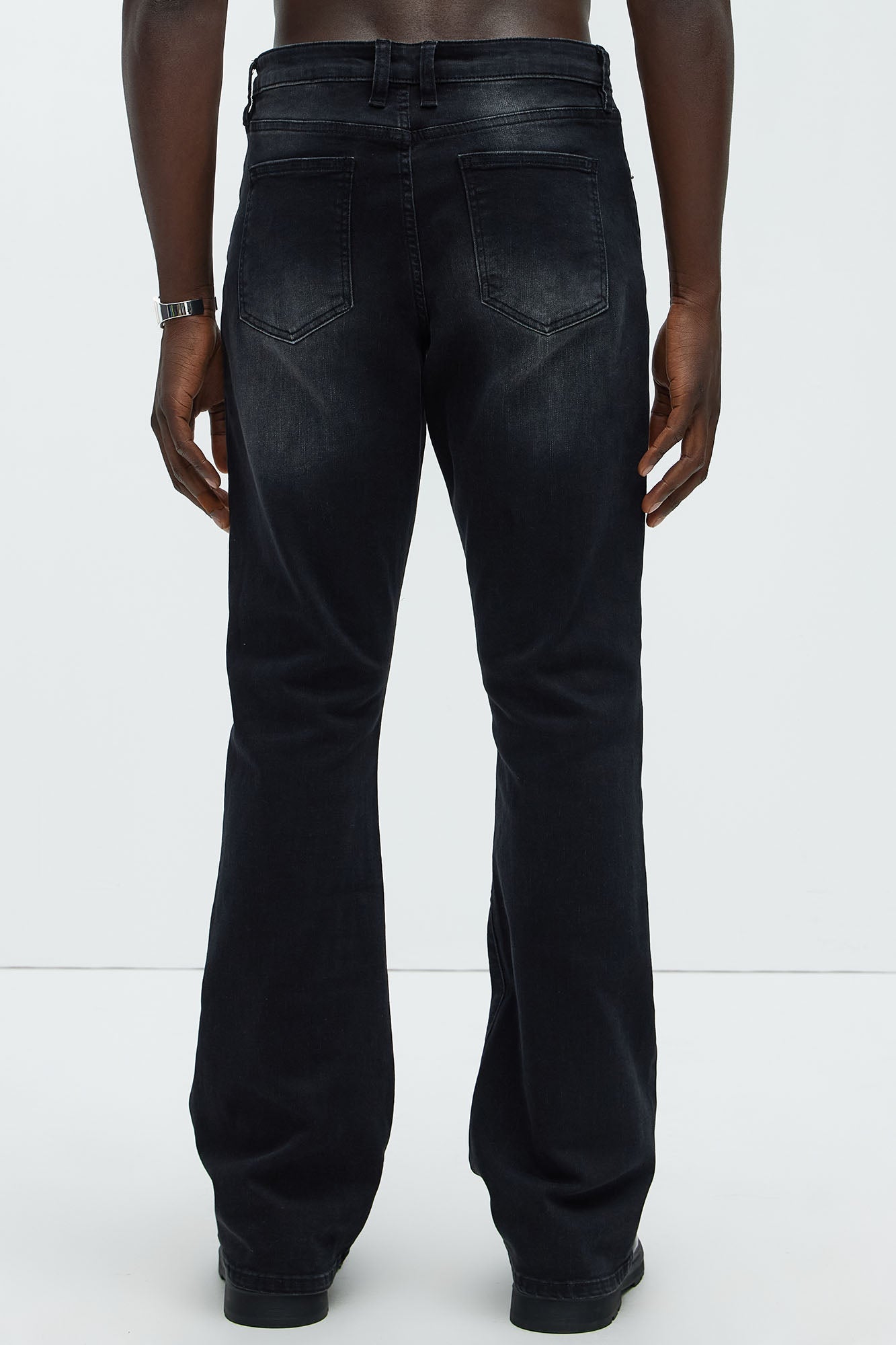 Rivetting Studded Stacked Slim Flare Jeans - Black