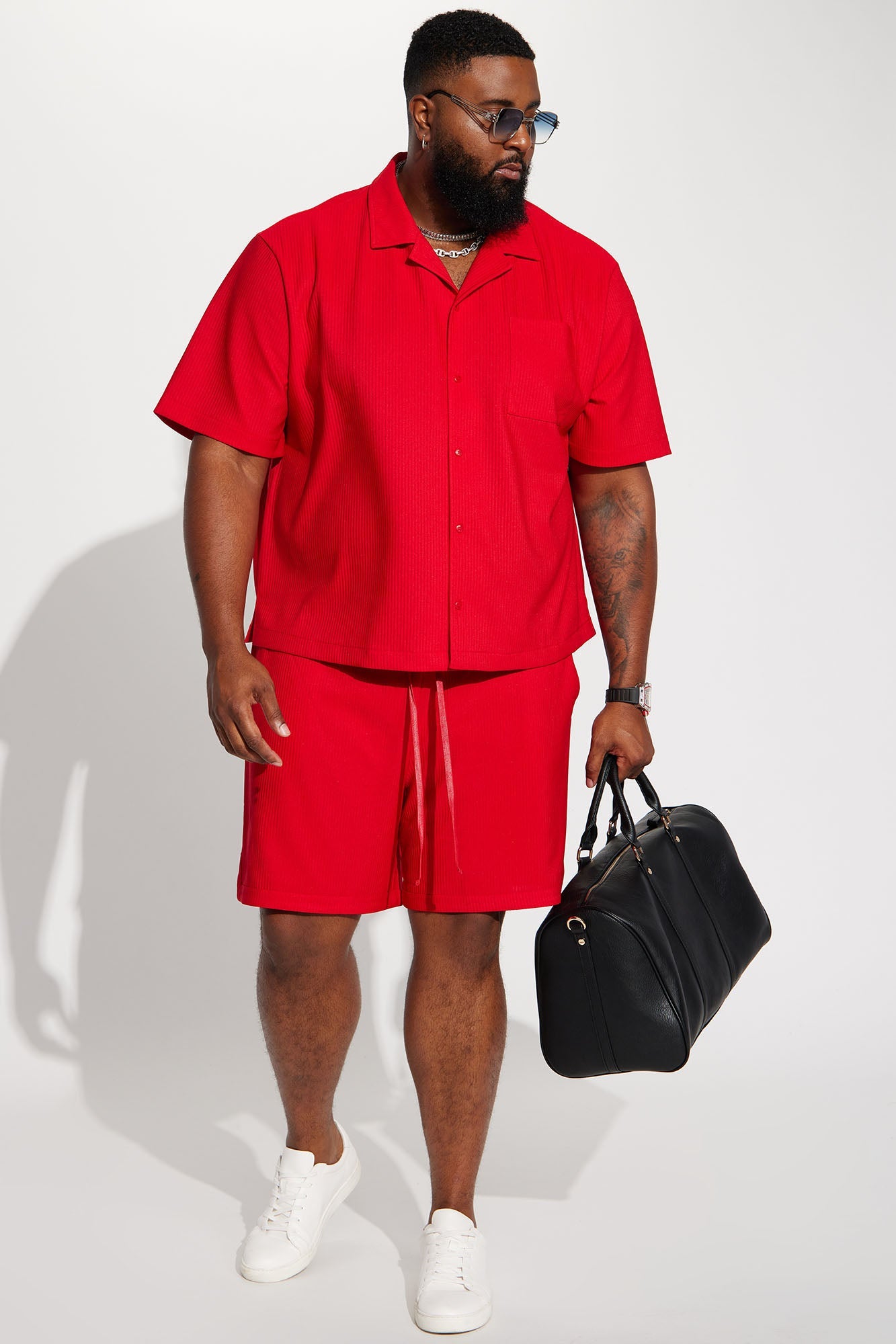 Show Up Short Sleeve Cuban Shirt - Red