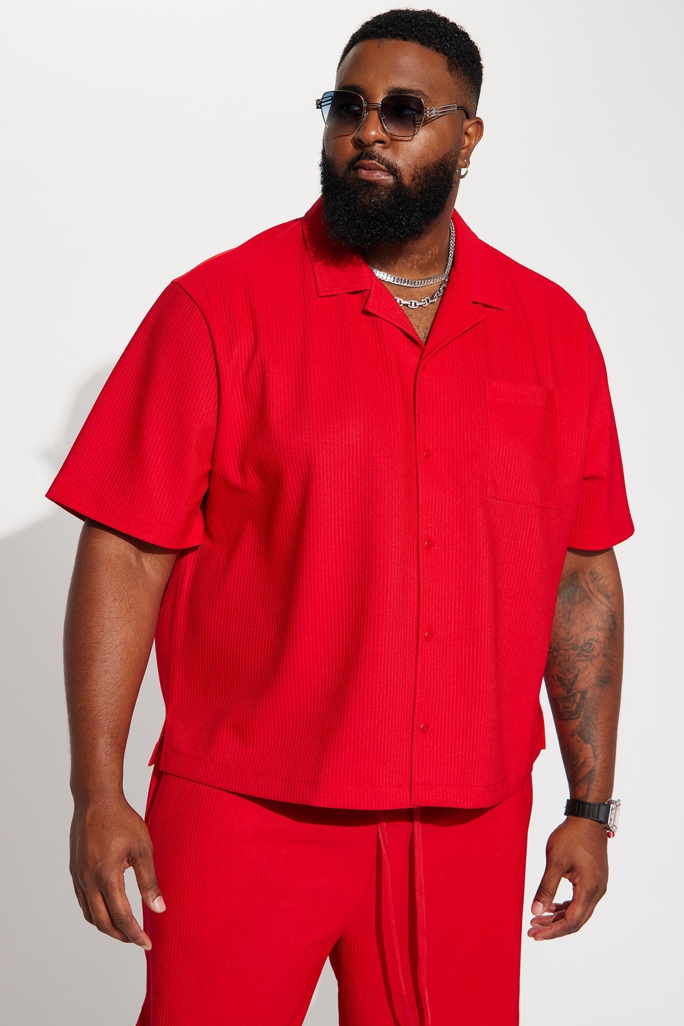 Show Up Short Sleeve Cuban Shirt - Red