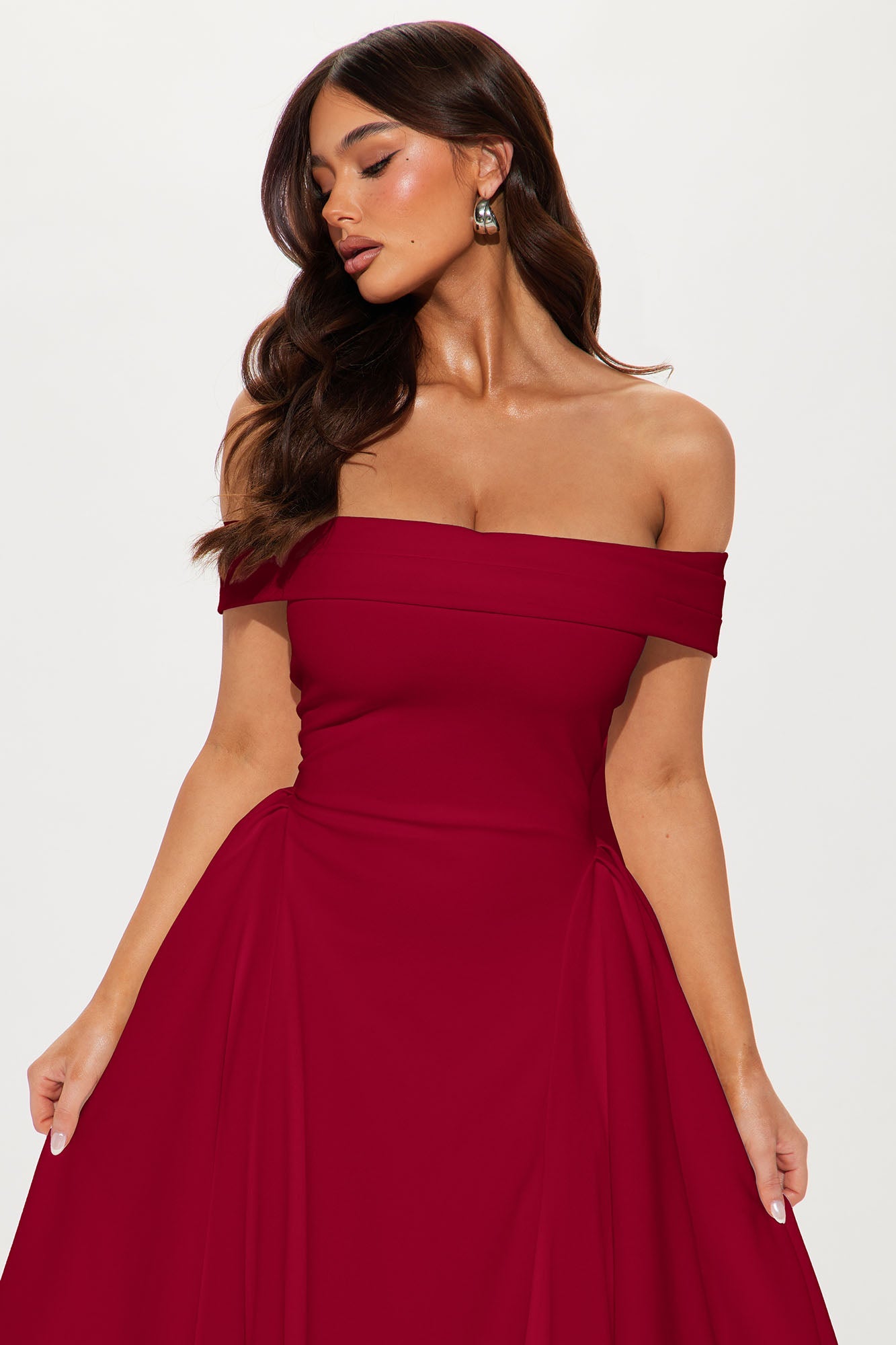 Yara Off Shoulder Midi Dress - Red