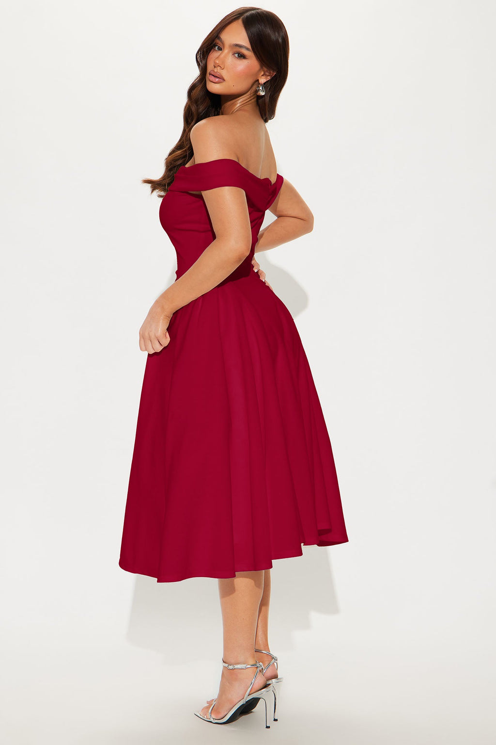 Yara Off Shoulder Midi Dress - Red