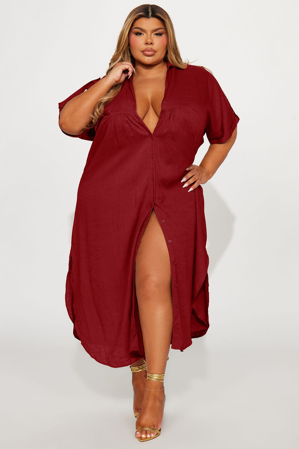 Lucia Shirt Midi Dress - Wine