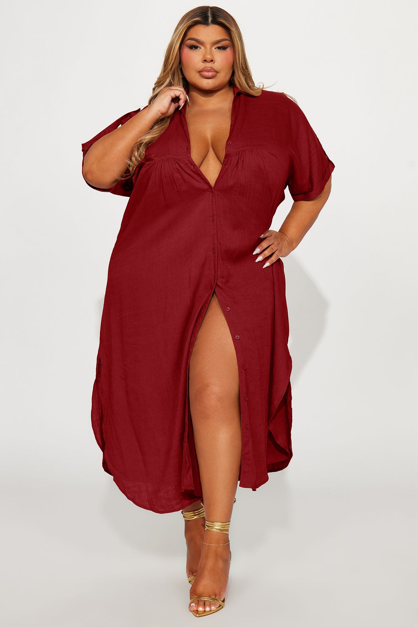 Lucia Shirt Midi Dress - Wine