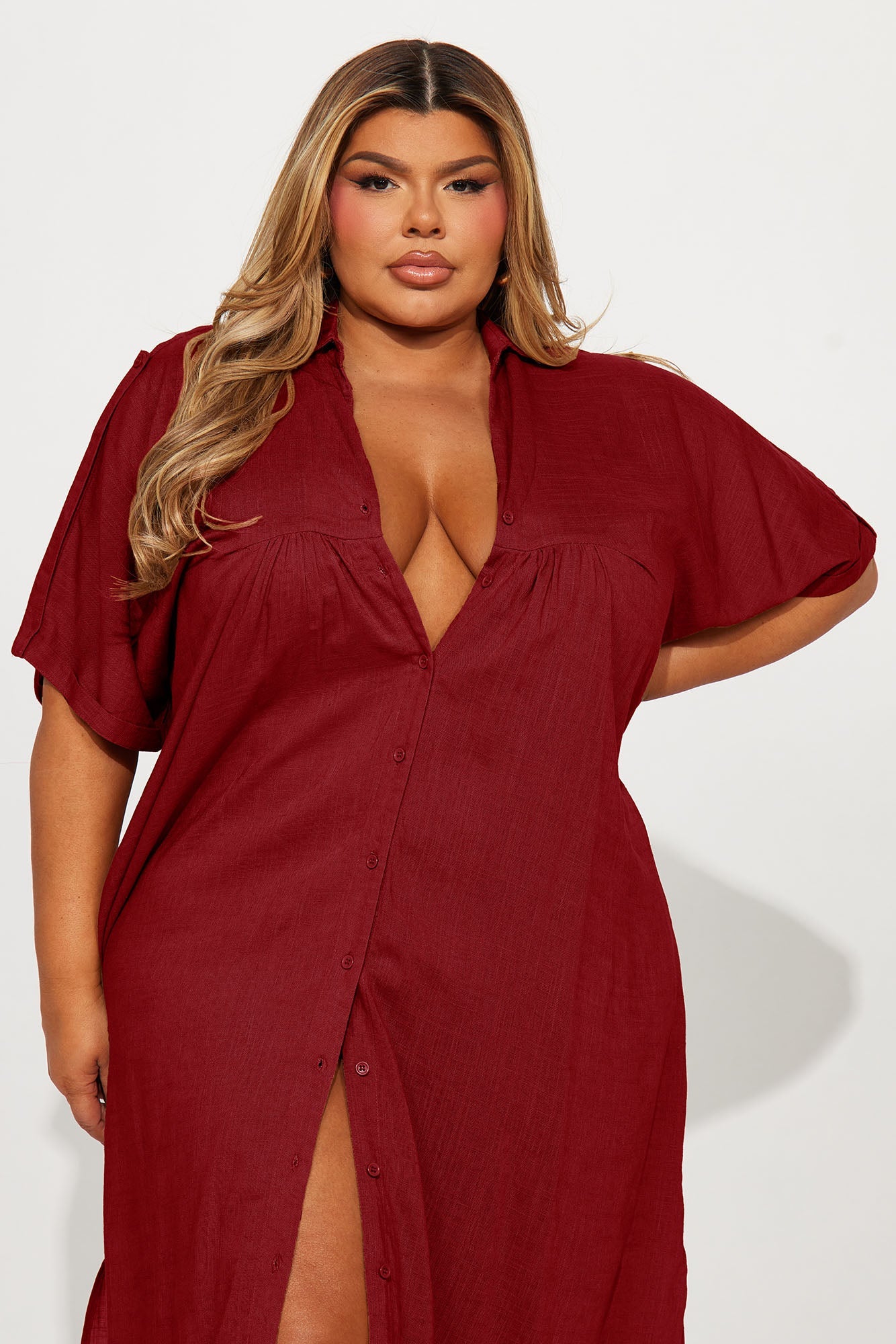 Lucia Shirt Midi Dress - Wine