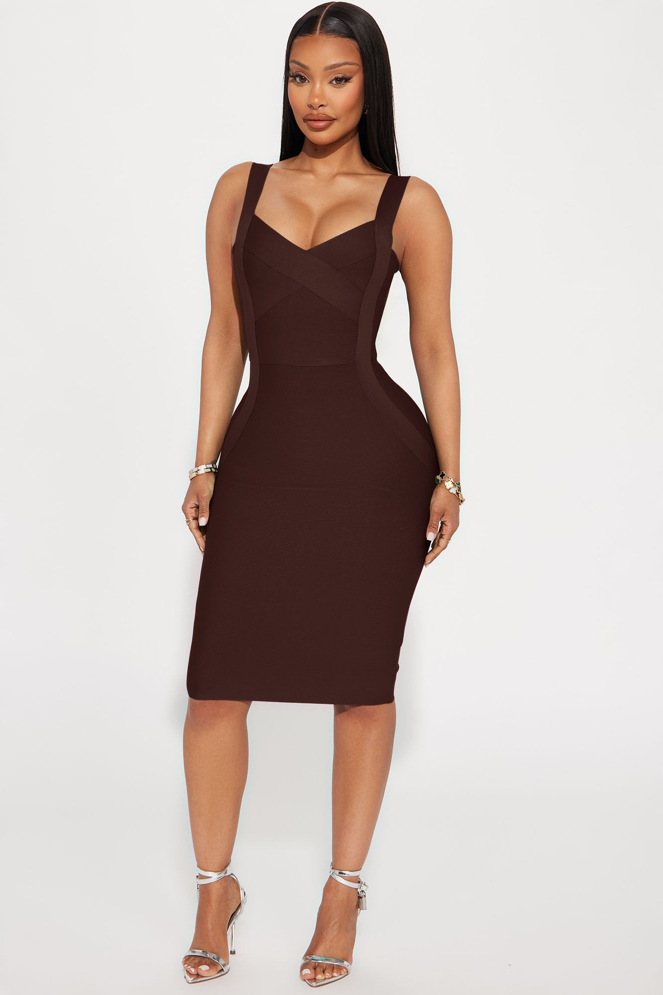 Elise Bandage Midi Dress - Chocolate