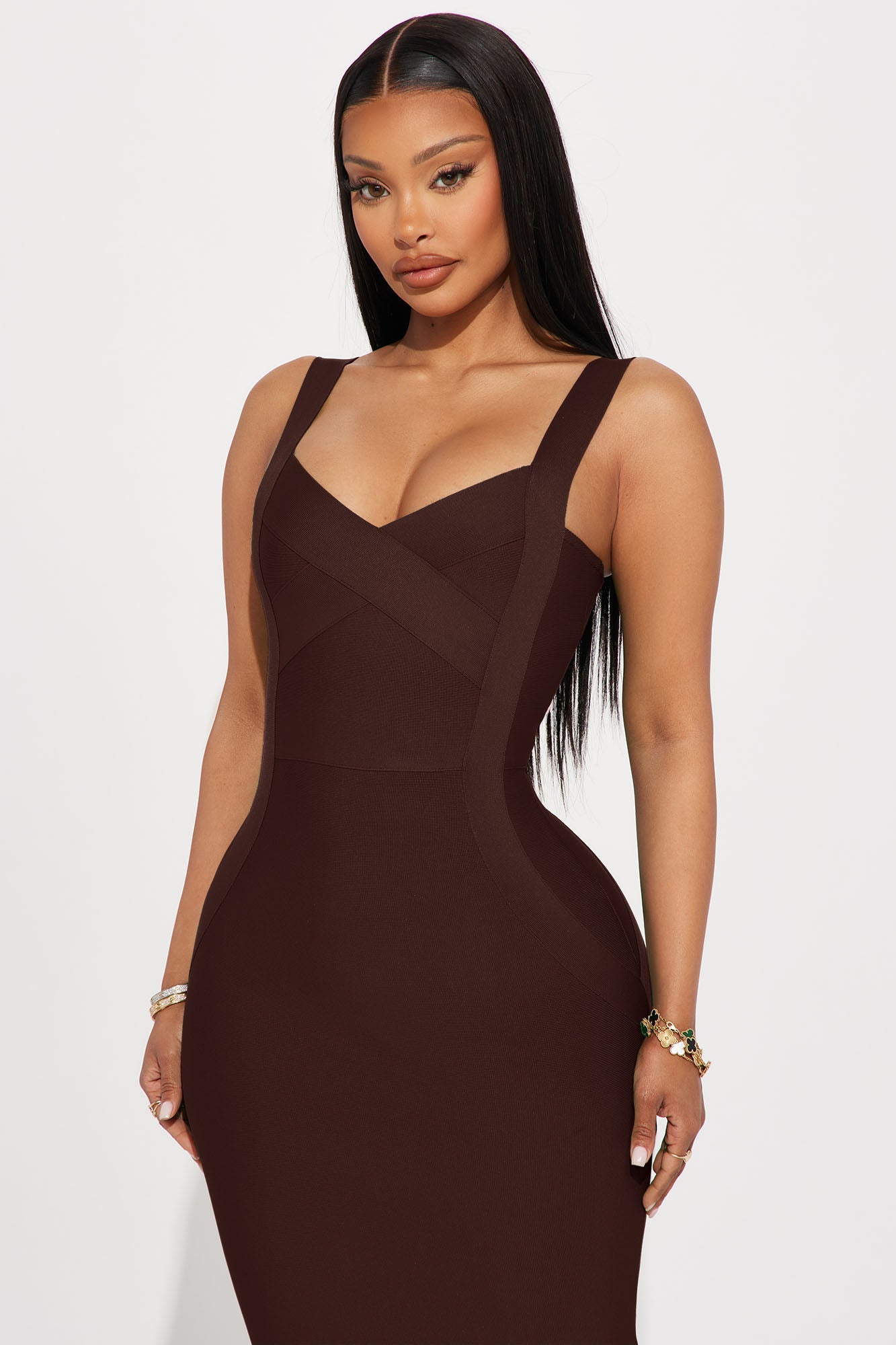 Elise Bandage Midi Dress - Chocolate