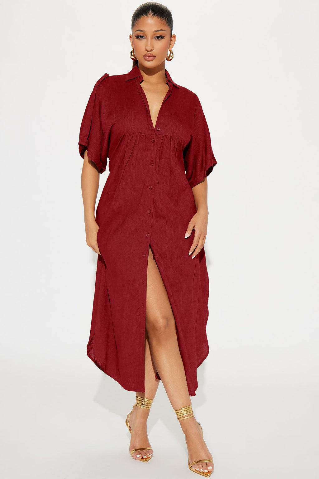 Lucia Shirt Midi Dress - Wine