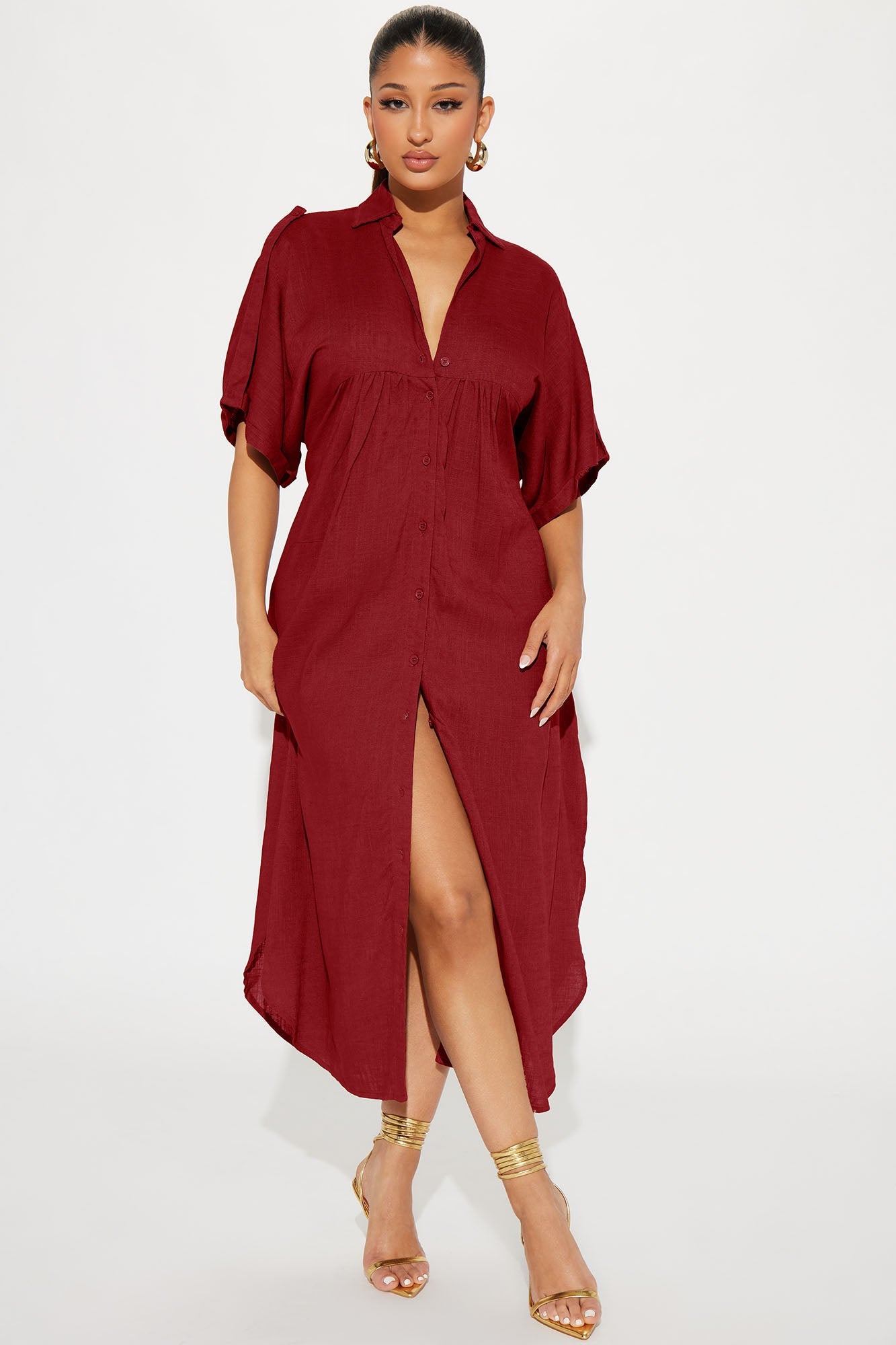 Lucia Shirt Midi Dress - Wine