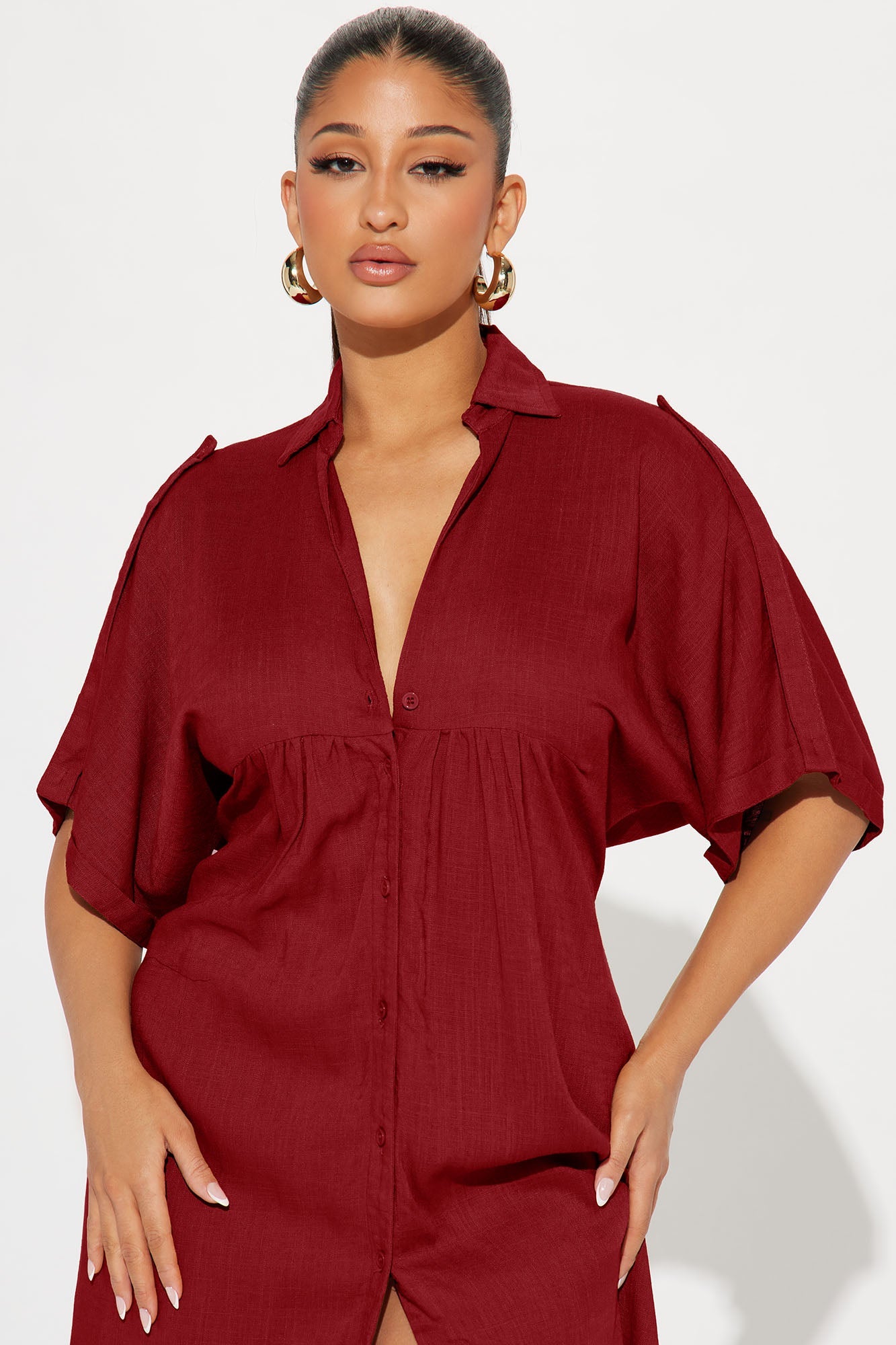 Lucia Shirt Midi Dress - Wine