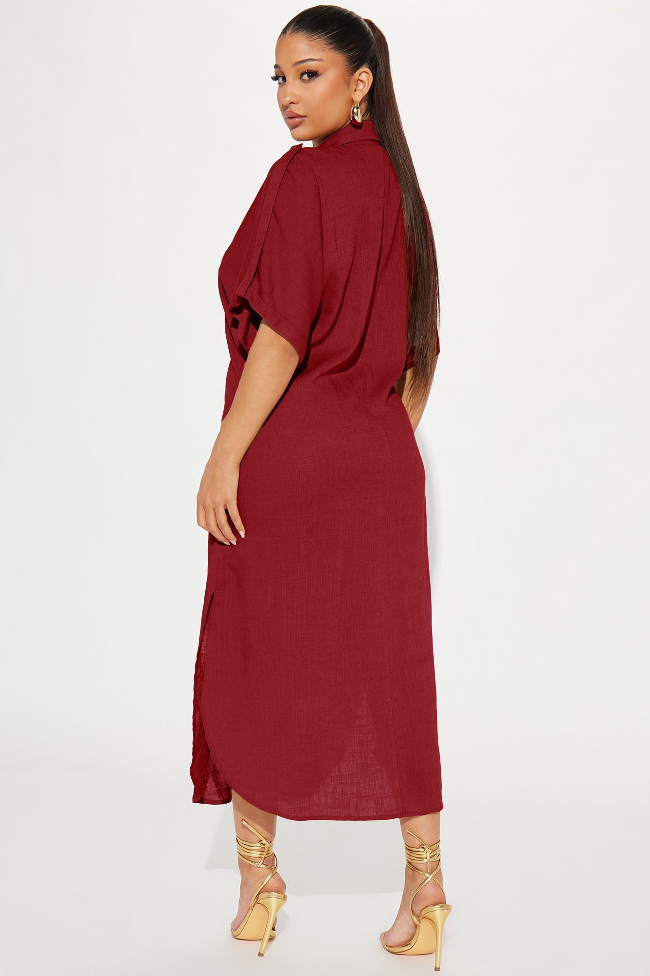 Lucia Shirt Midi Dress - Wine