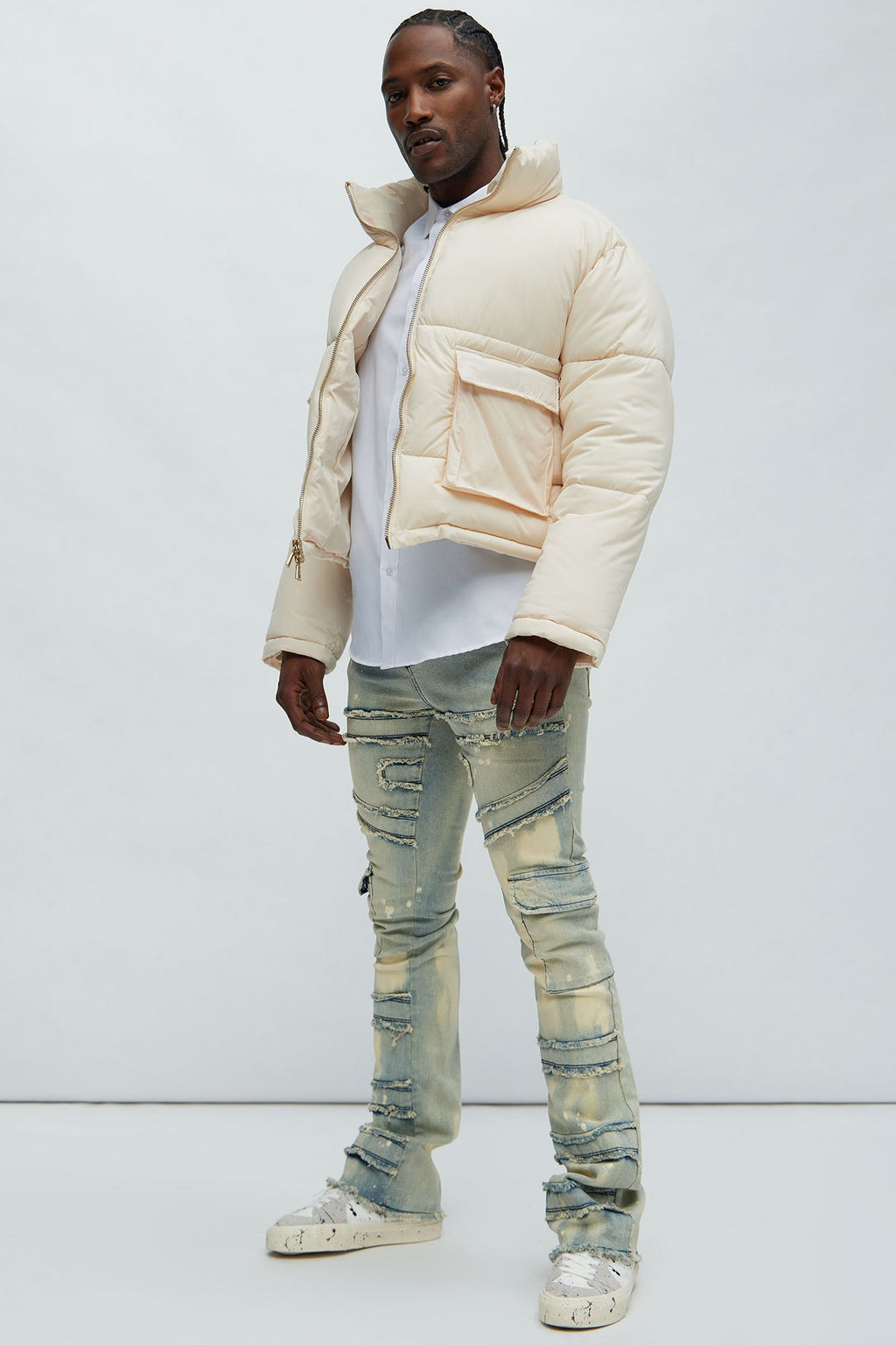 With Some Fray Skinny Flare Cargo Jeans - Light Blue Wash