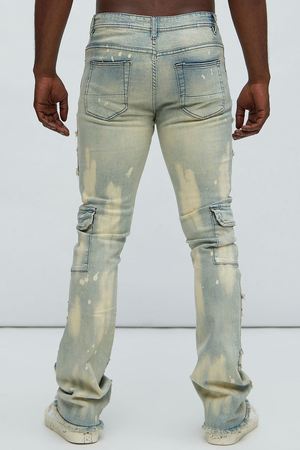 With Some Fray Skinny Flare Cargo Jeans - Light Blue Wash