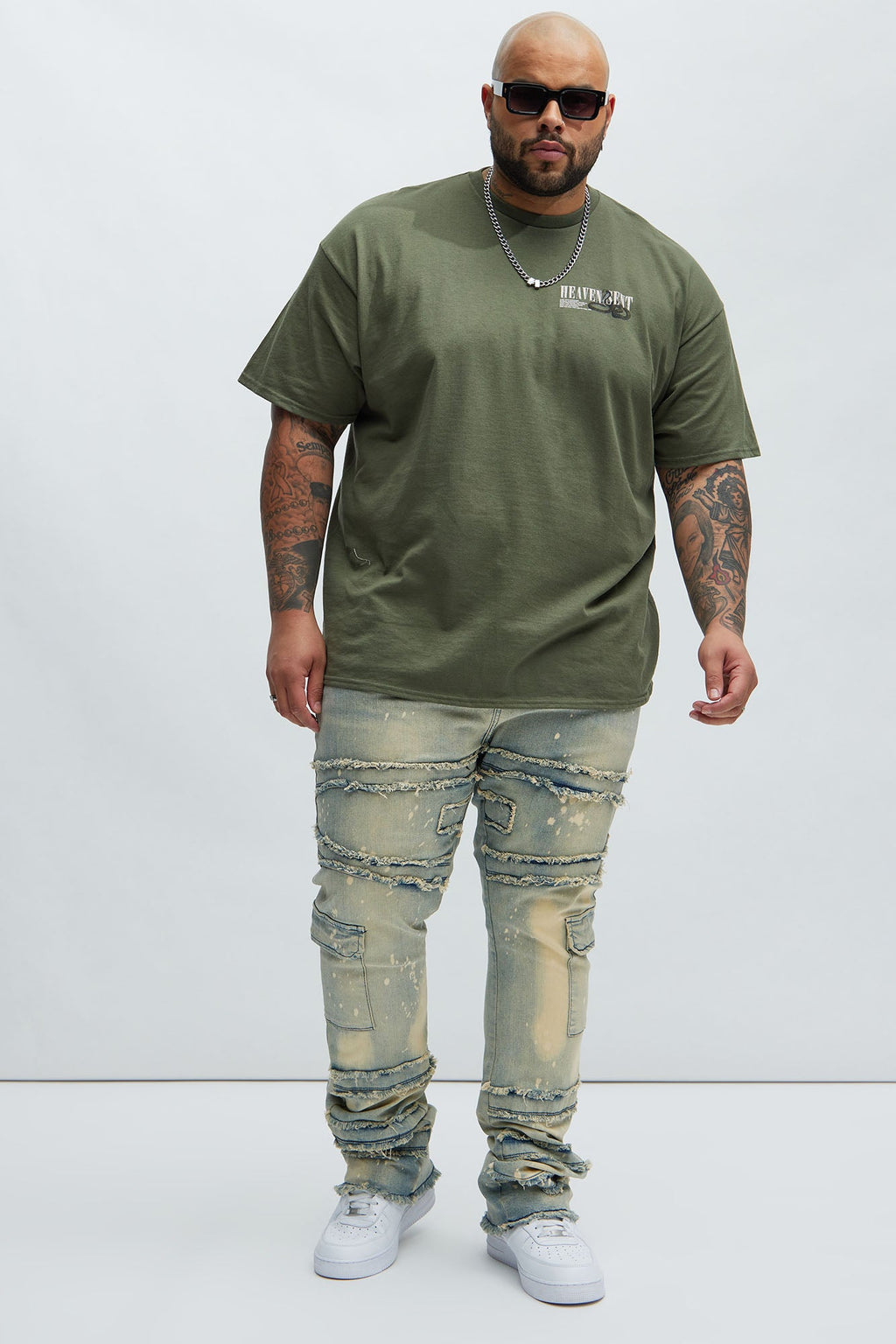 With Some Fray Skinny Flare Cargo Jeans - Light Blue Wash