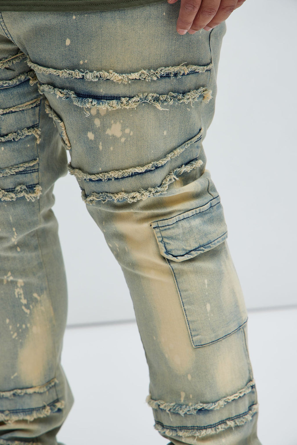 With Some Fray Skinny Flare Cargo Jeans - Light Blue Wash