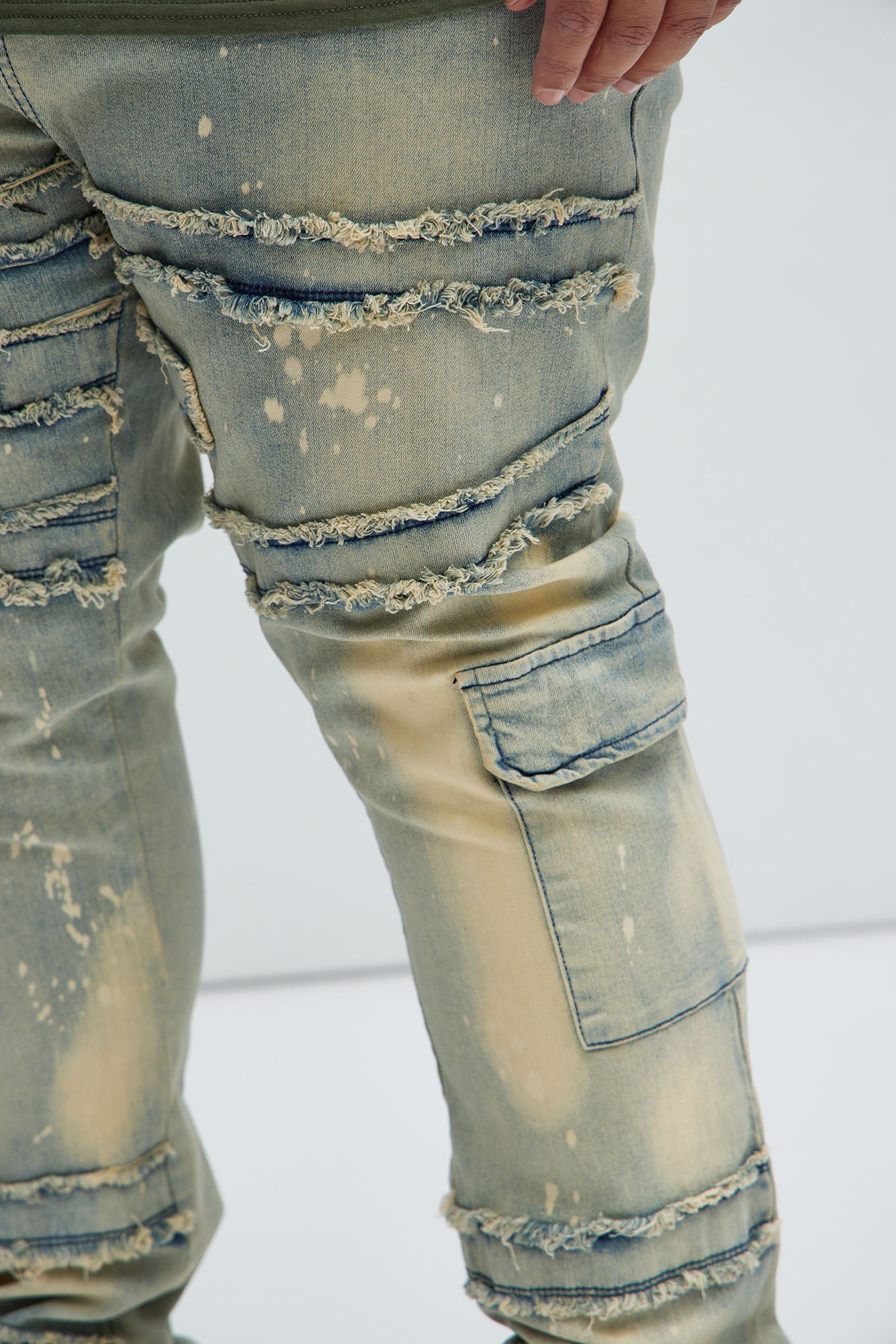 With Some Fray Skinny Flare Cargo Jeans - Light Blue Wash