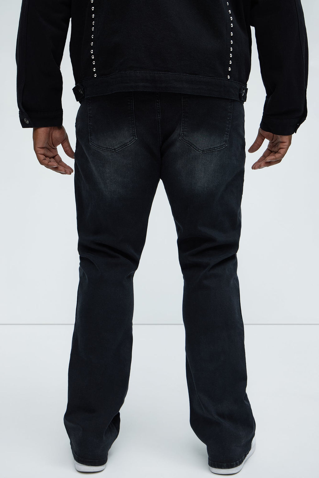 Rivetting Studded Stacked Slim Flare Jeans - Black