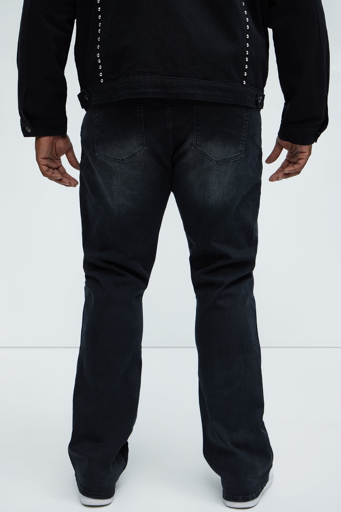 Rivetting Studded Stacked Slim Flare Jeans - Black