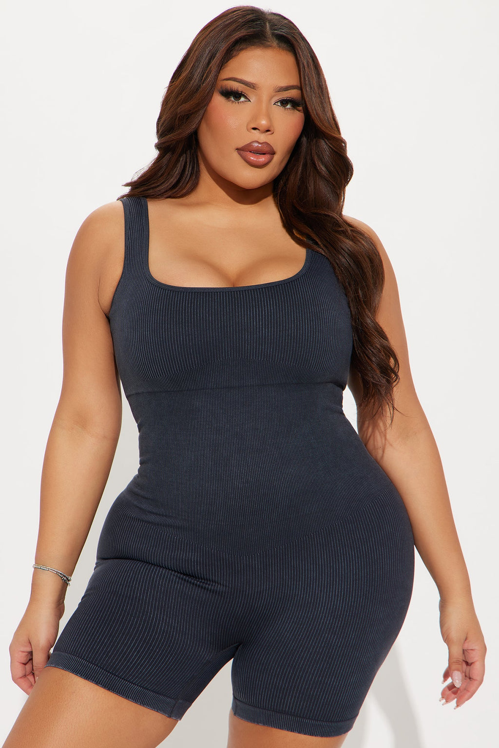 Tessa Washed Ribbed Active Romper - Black