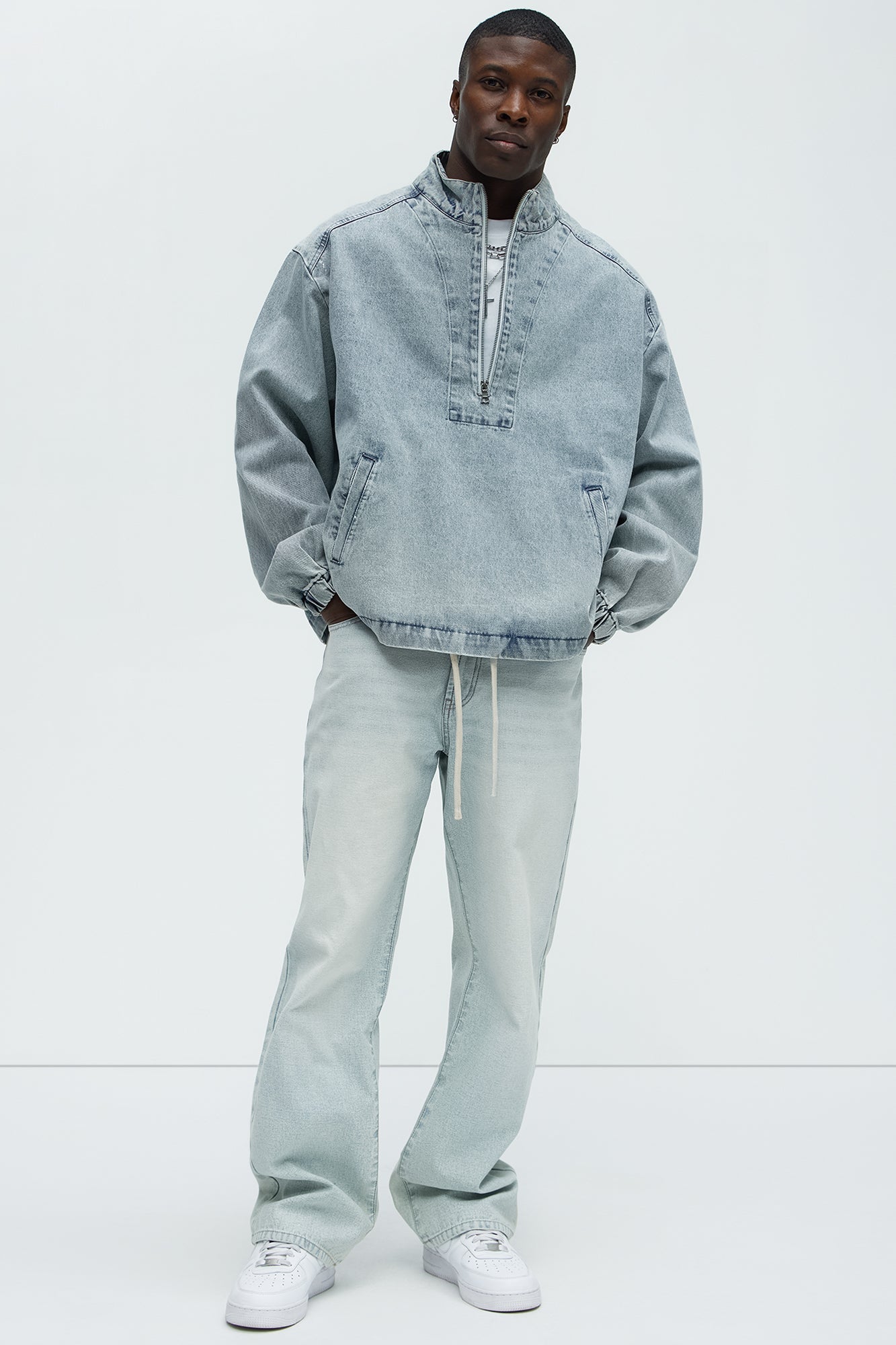 Distressed Denim Anorak Jacket - Light Wash