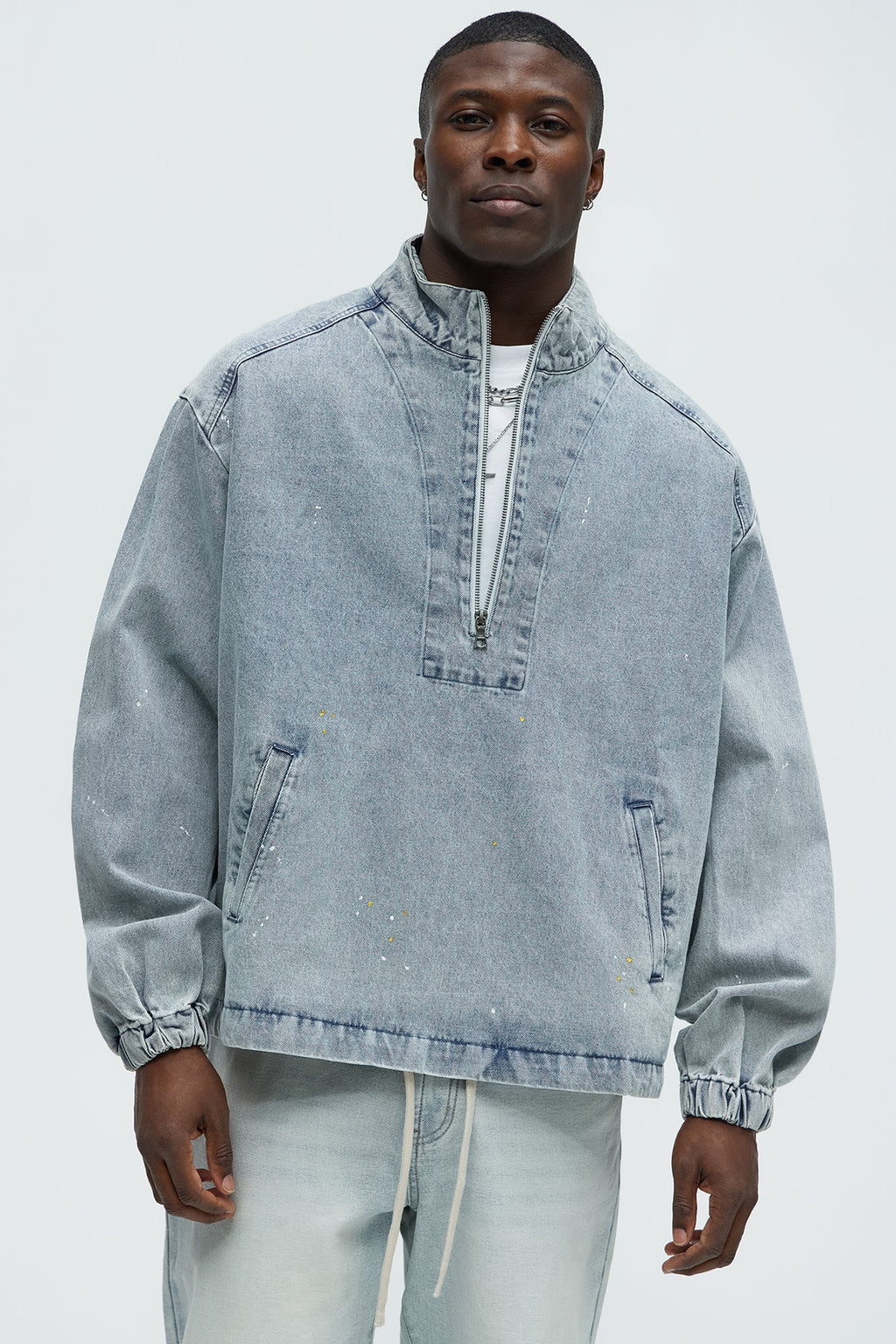 Distressed Denim Anorak Jacket - Light Wash