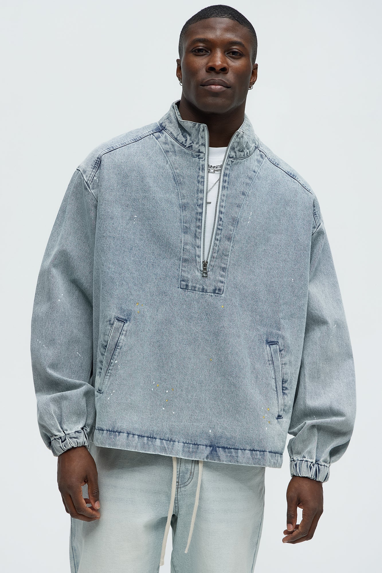 Distressed Denim Anorak Jacket - Light Wash