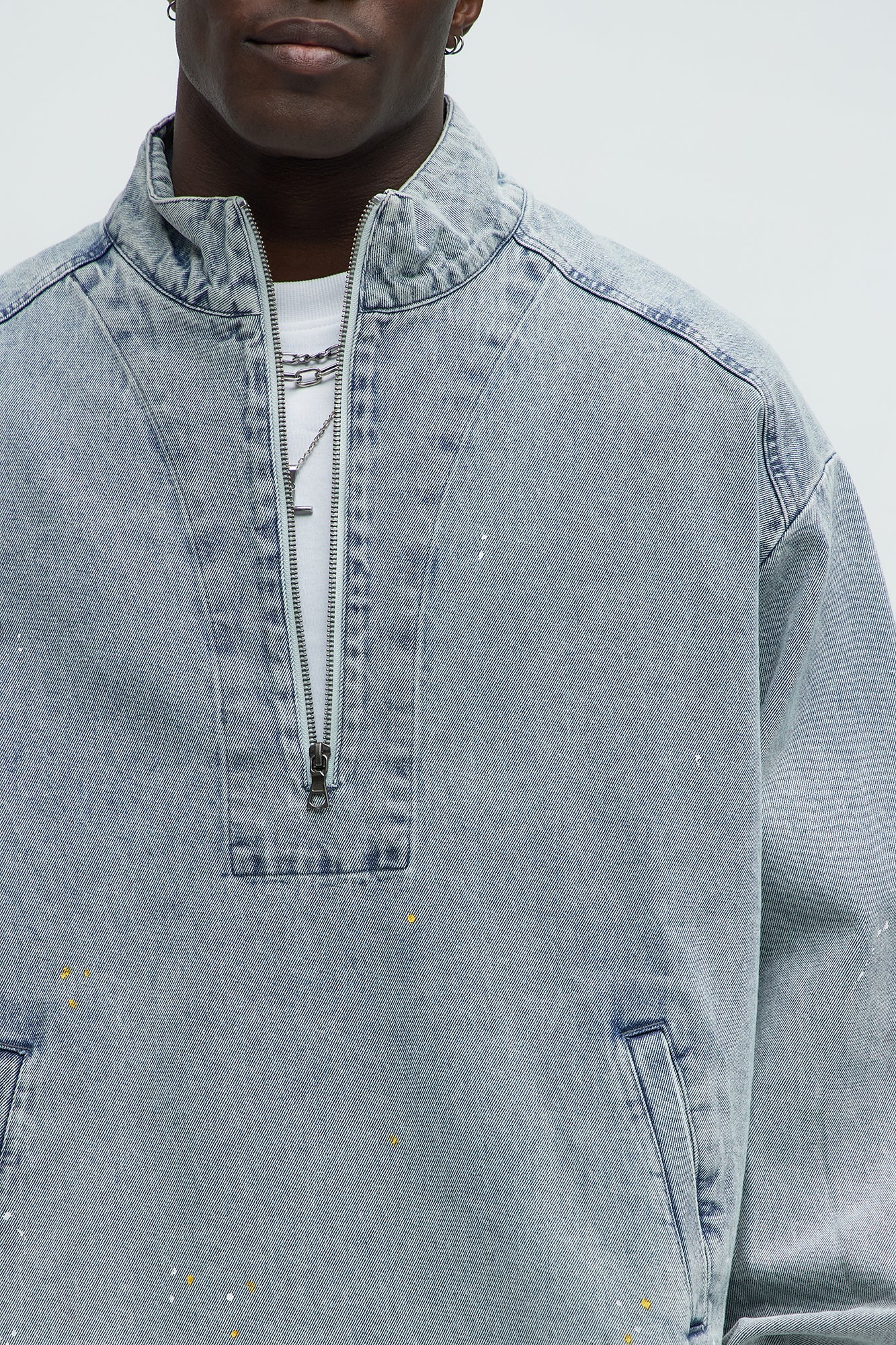 Distressed Denim Anorak Jacket - Light Wash