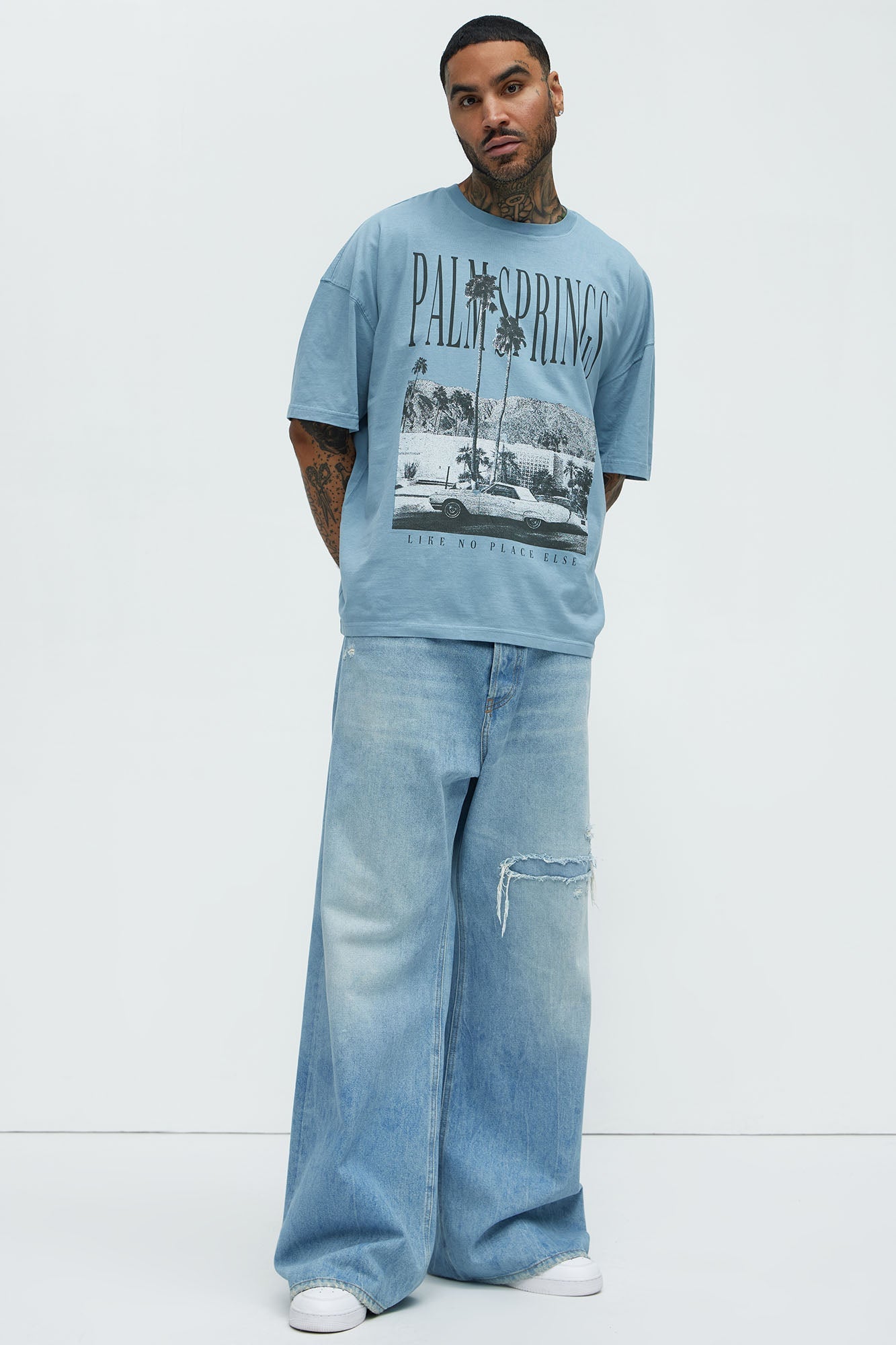 Palm Springs Oversized Short Sleeve Tee - Light Blue
