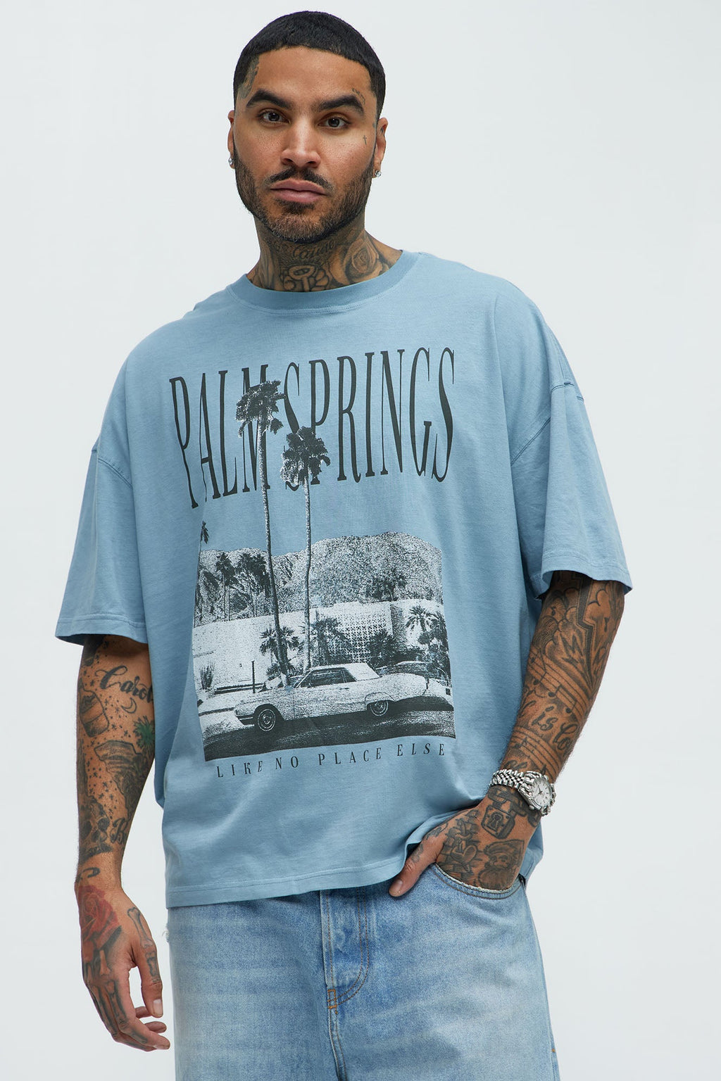 Palm Springs Oversized Short Sleeve Tee - Light Blue