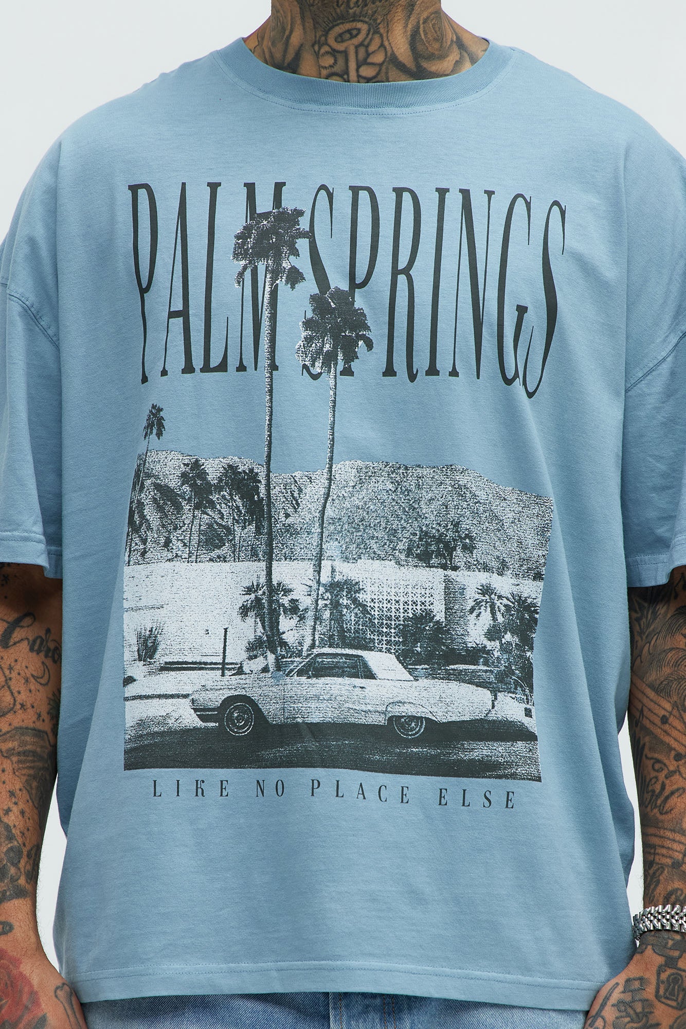 Palm Springs Oversized Short Sleeve Tee - Light Blue