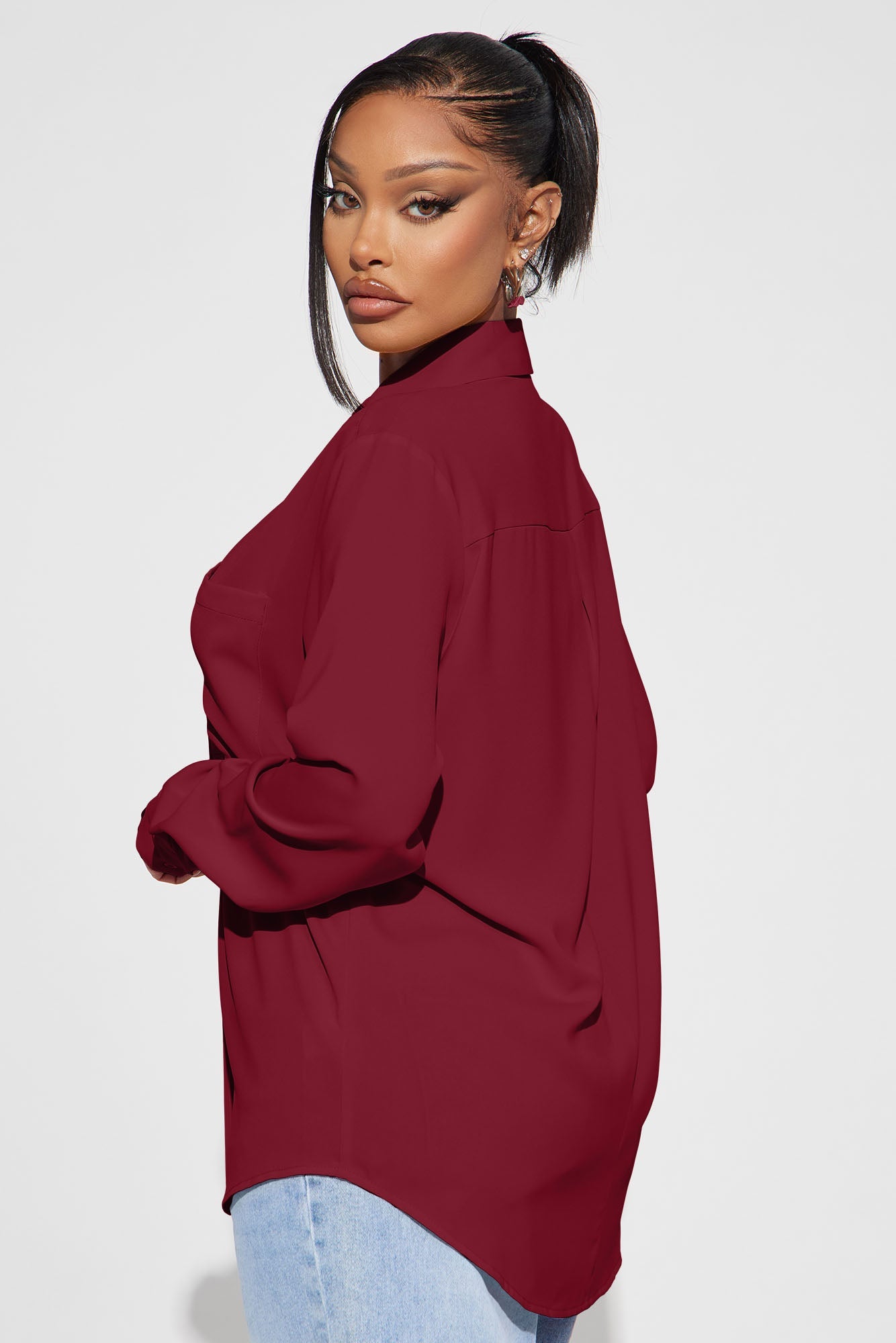 CEO Of Slaying Button Down Top - Wine