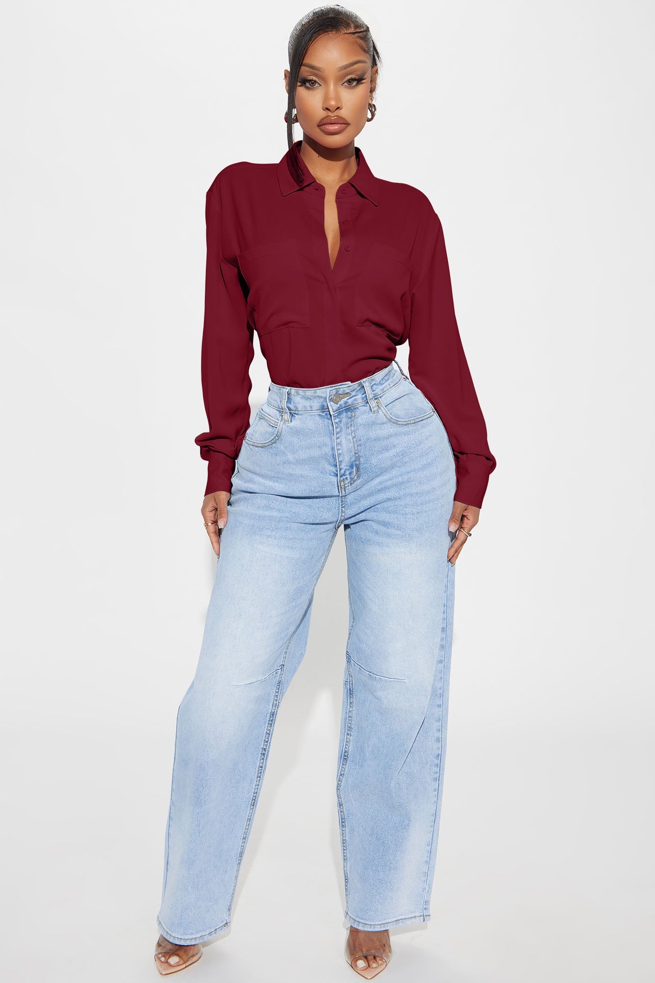 CEO Of Slaying Button Down Top - Wine