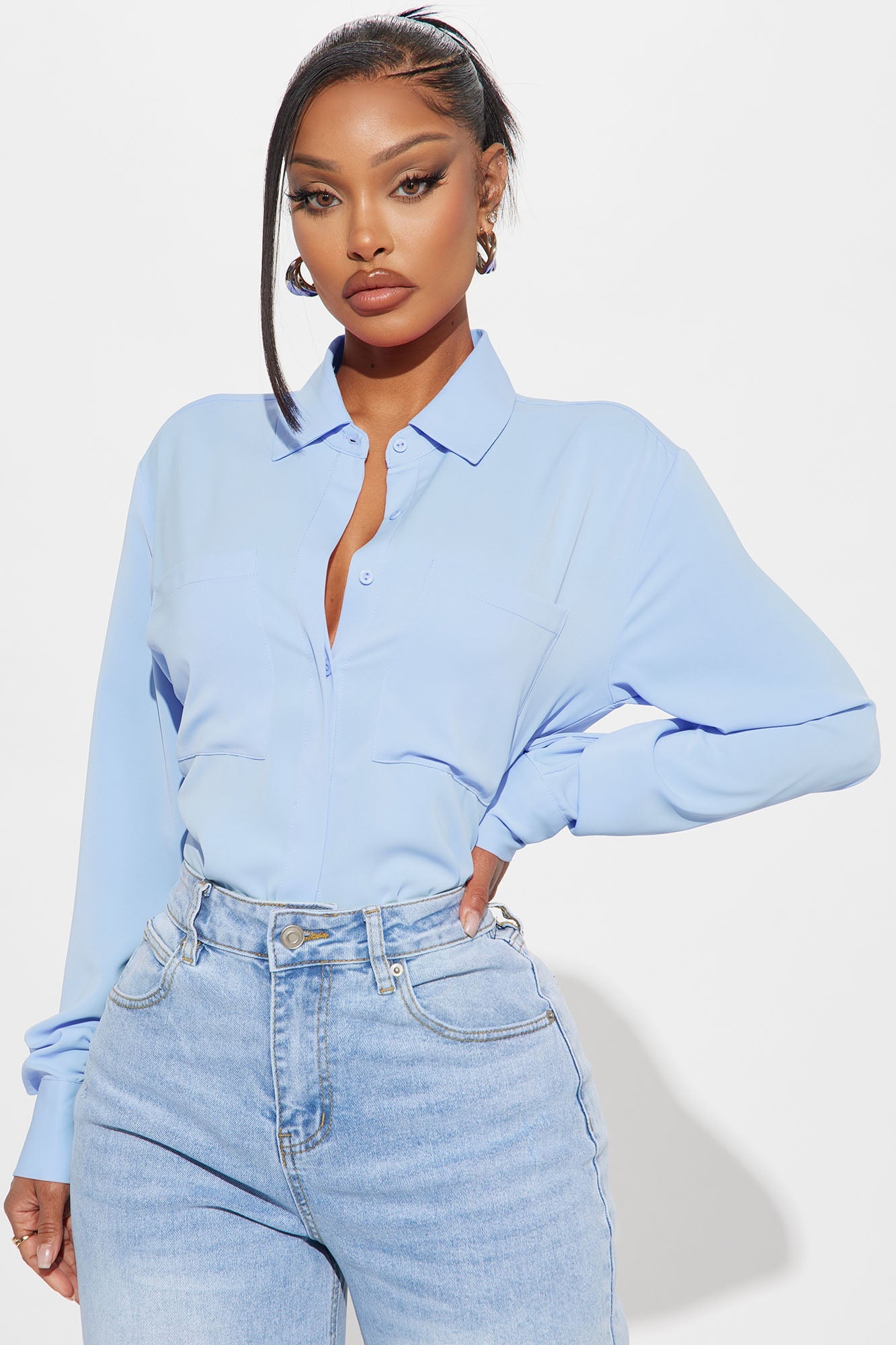 CEO Of Slaying Button Down Top - Blue