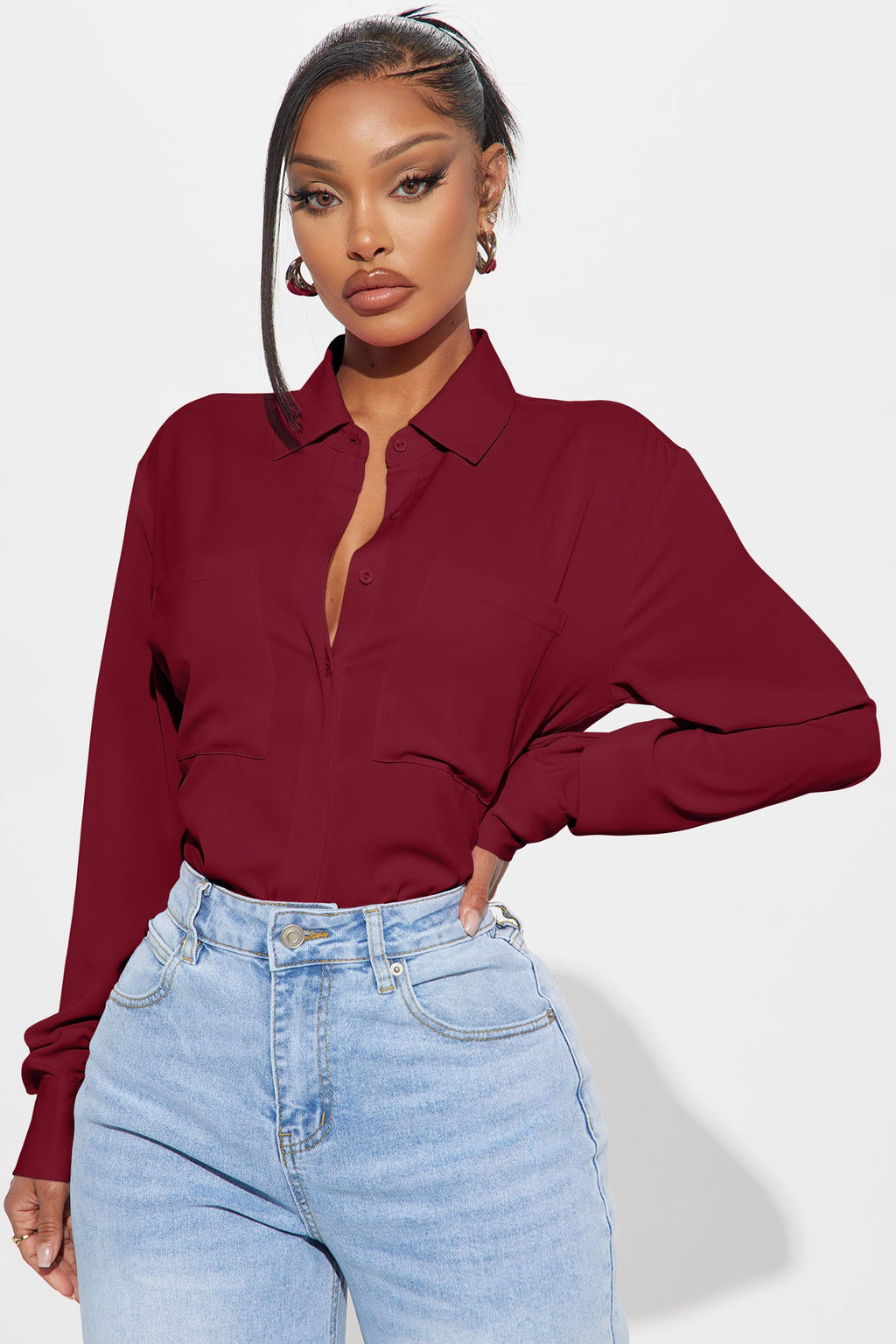 CEO Of Slaying Button Down Top - Wine