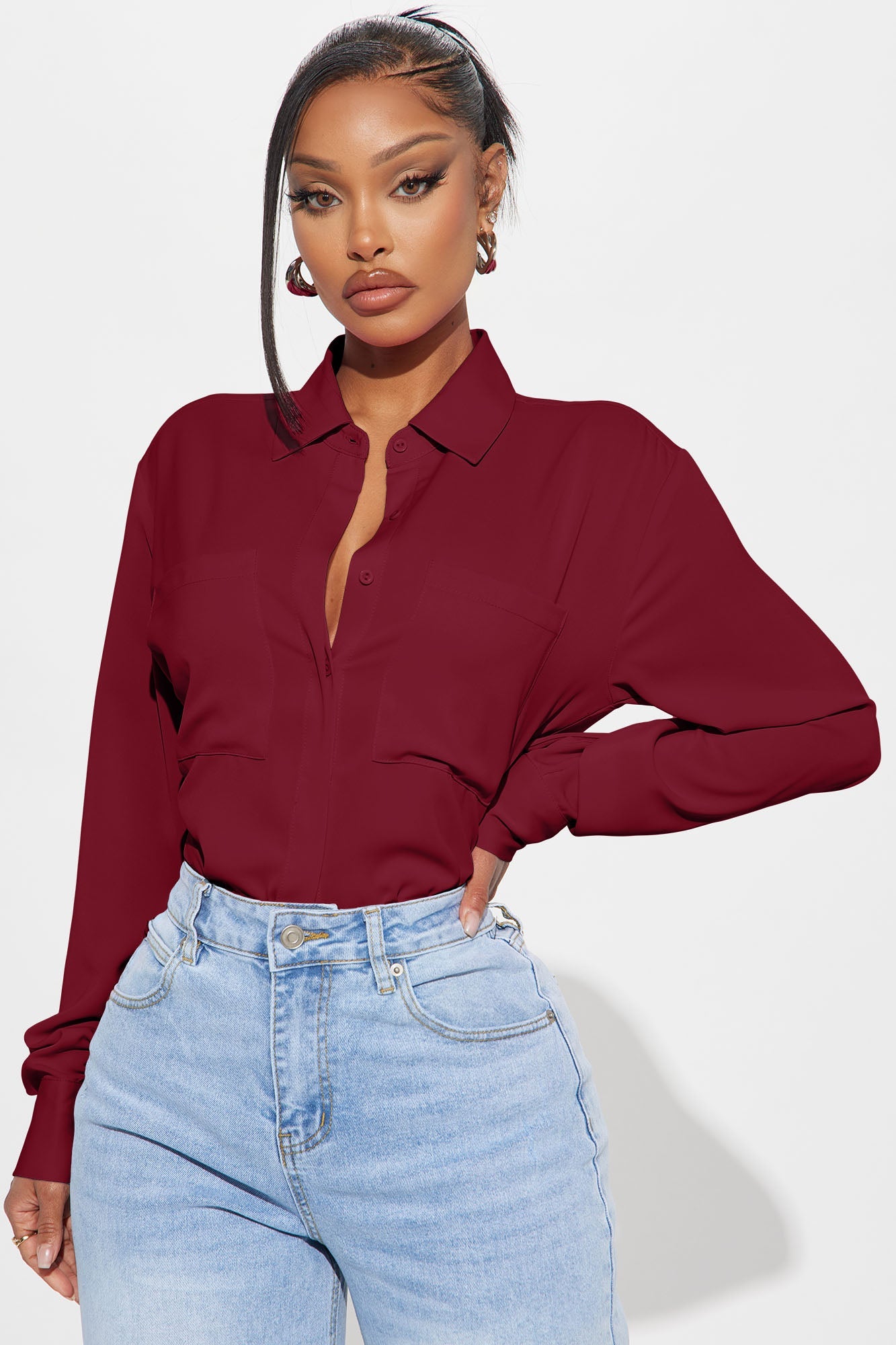 CEO Of Slaying Button Down Top - Wine