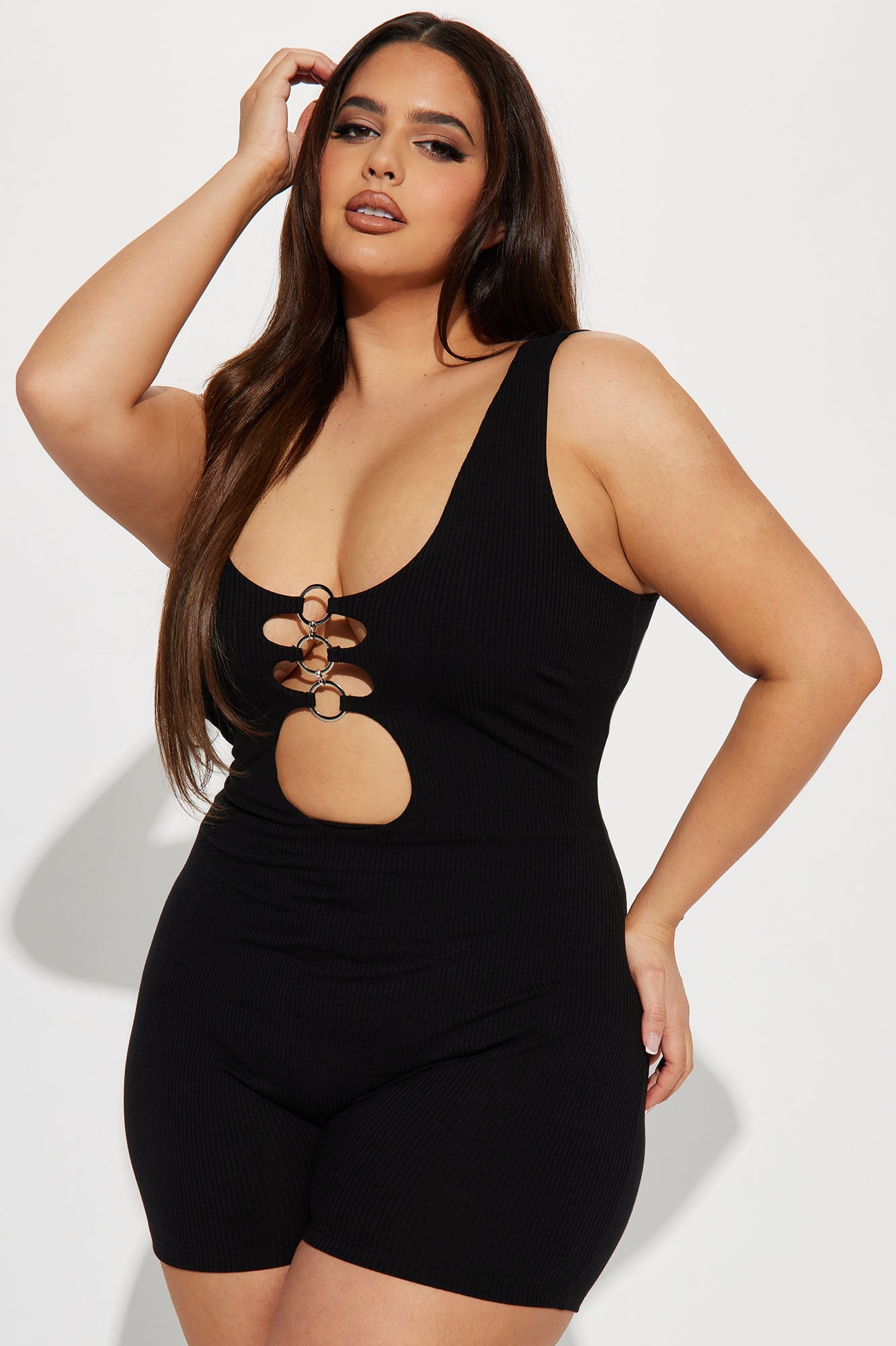 Ring Me Up Ribbed Romper - Black