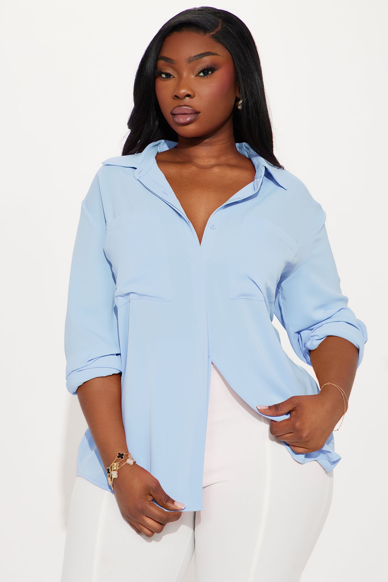 CEO Of Slaying Button Down Top - Blue