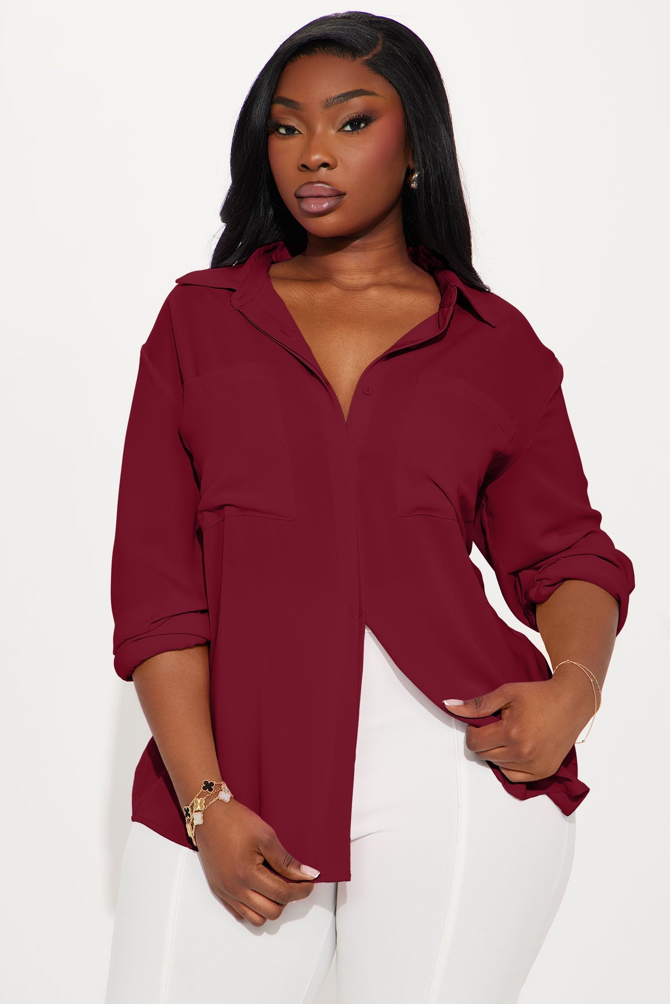 CEO Of Slaying Button Down Top - Wine