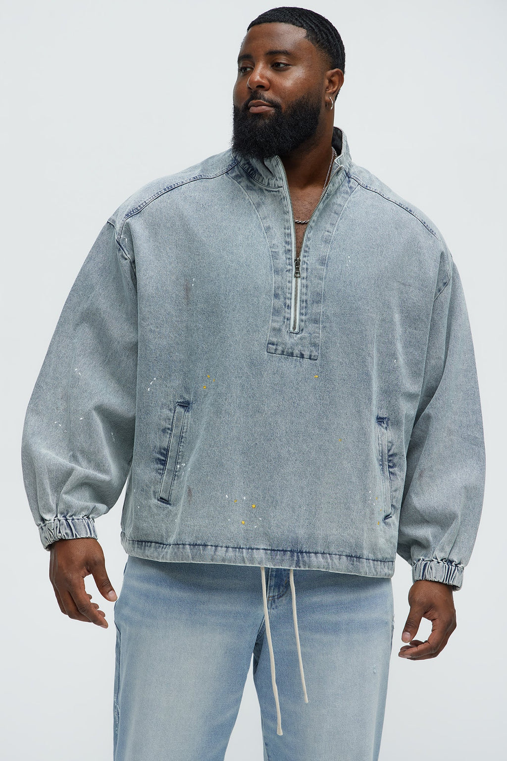 Distressed Denim Anorak Jacket - Light Wash