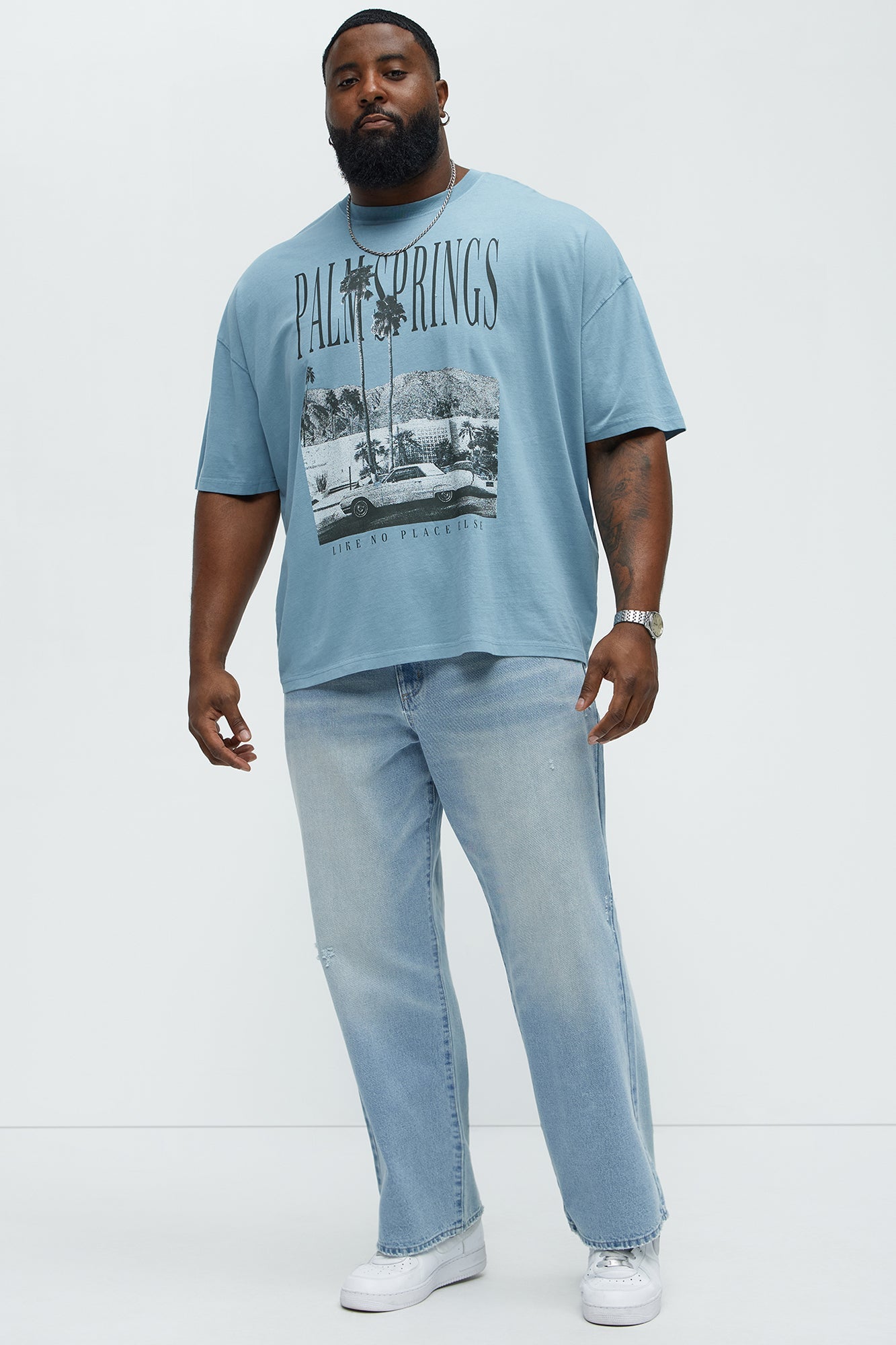 Palm Springs Oversized Short Sleeve Tee - Light Blue