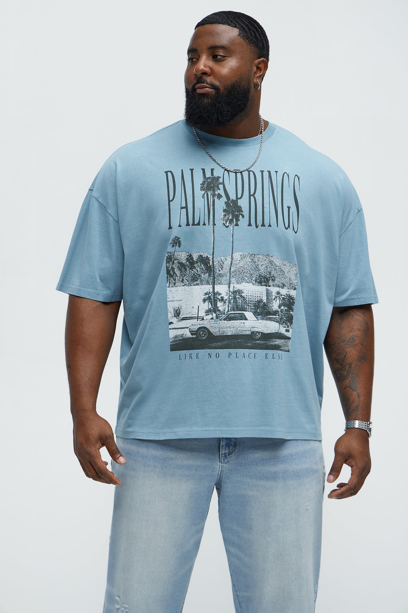 Palm Springs Oversized Short Sleeve Tee - Light Blue