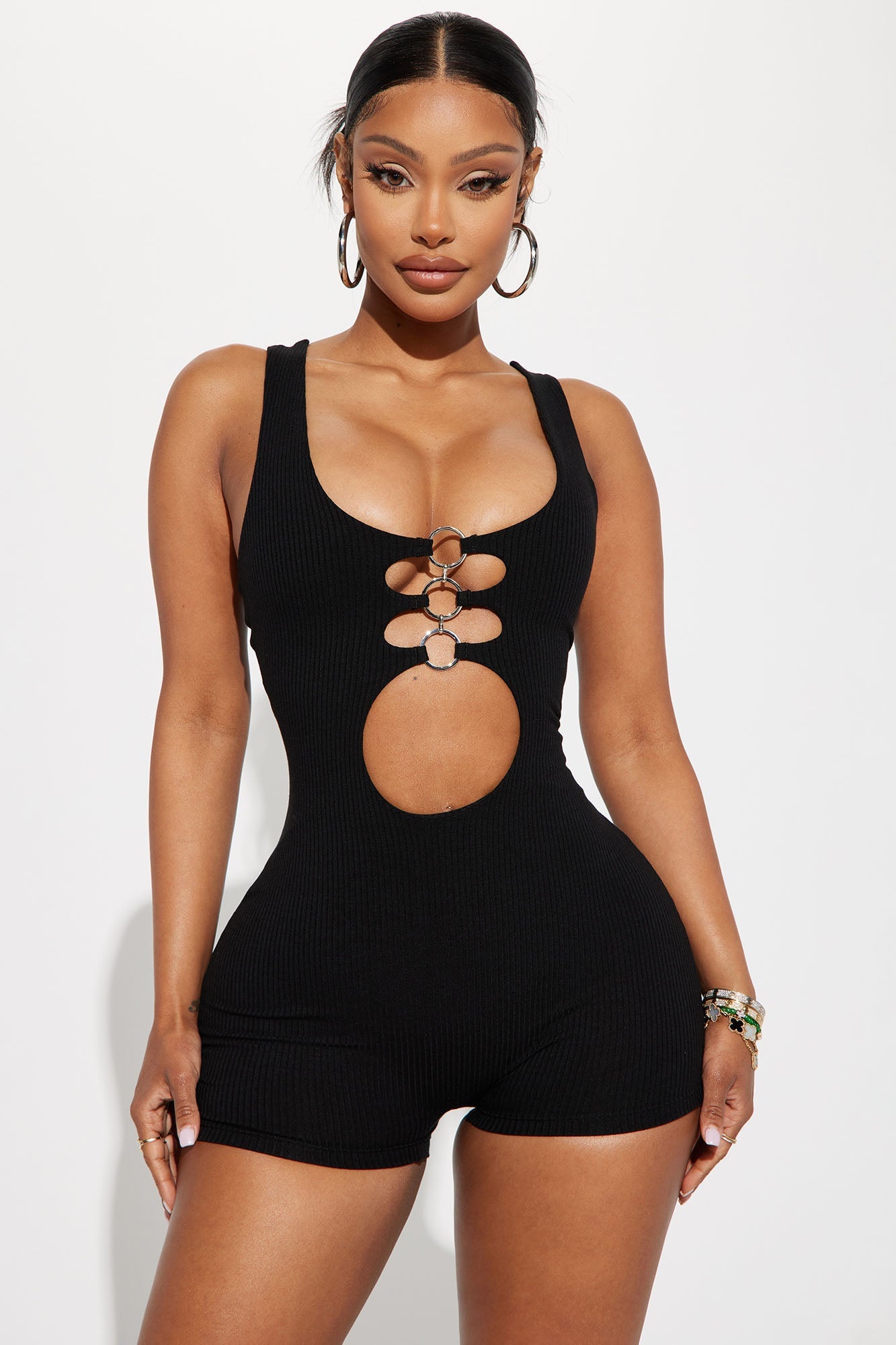 Ring Me Up Ribbed Romper - Black