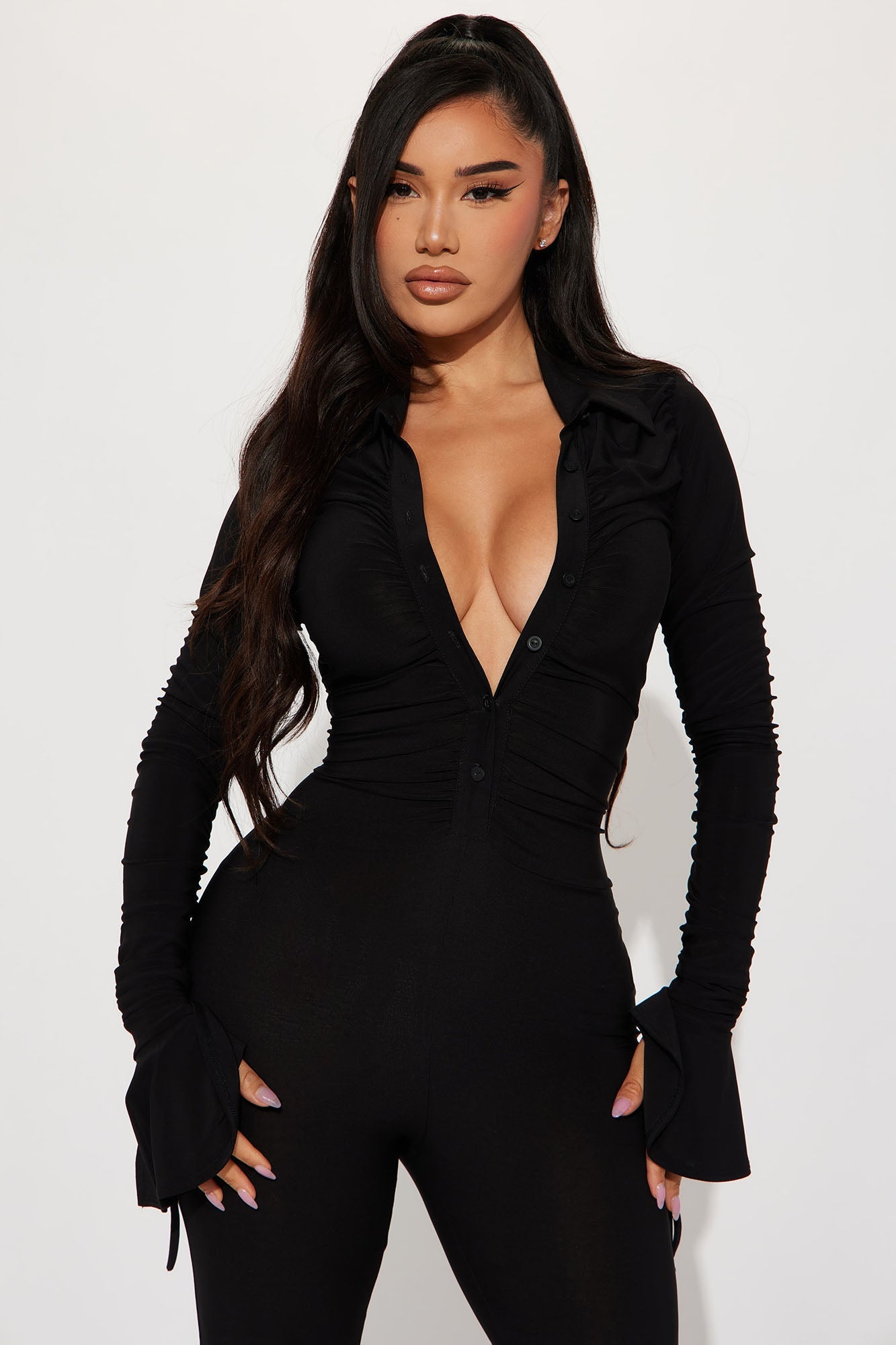 Get A Good Look Ruched Jumpsuit - Black