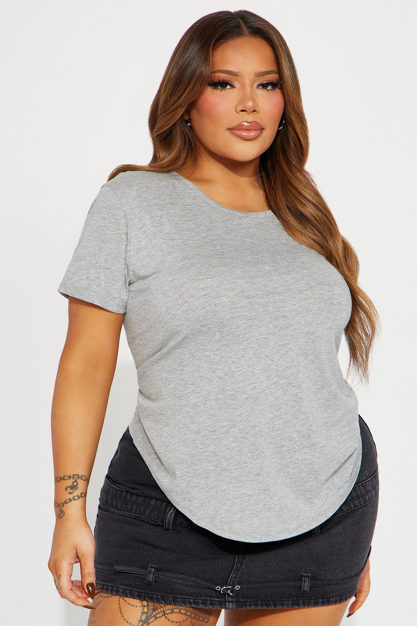 Annie Cuffed Short Sleeve Top - Heather Grey
